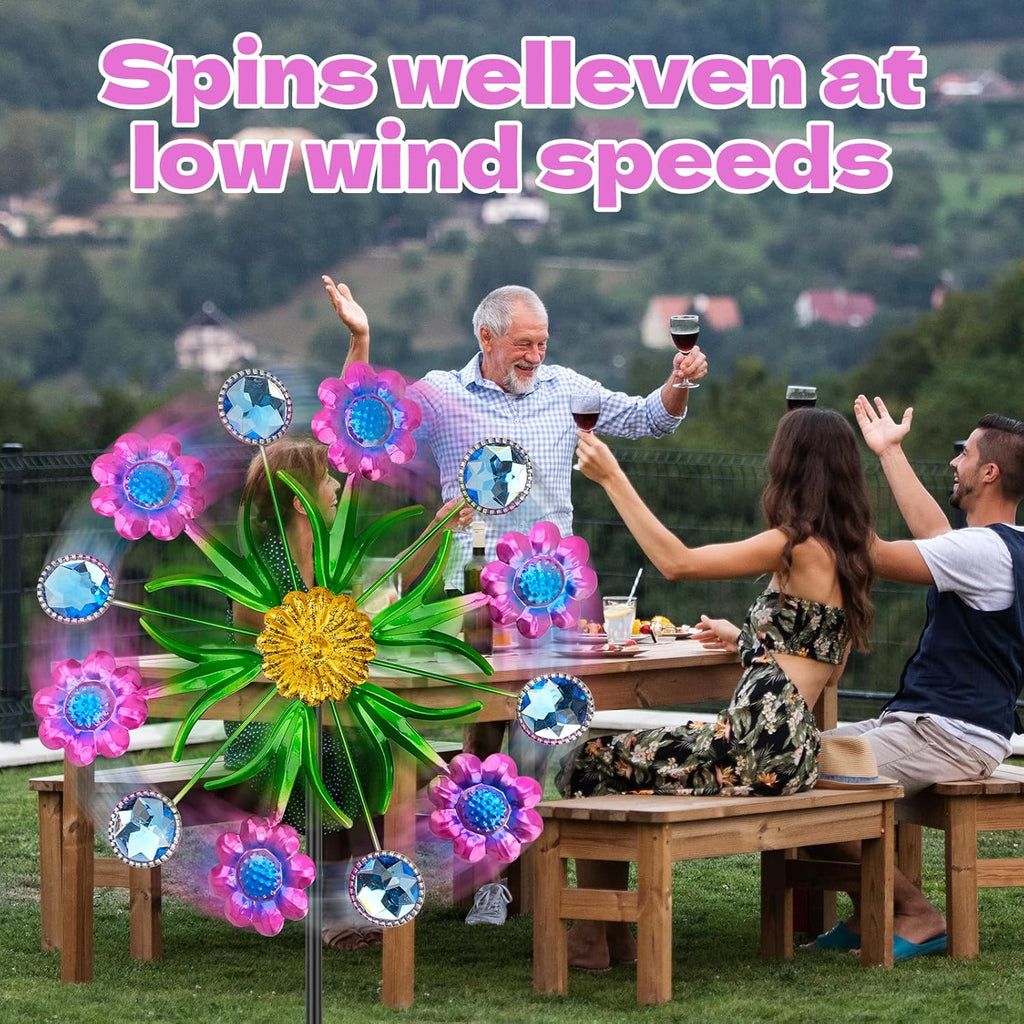 Purple Flowers Outdoor Wind Spinner, 36" Metal Wind Sculpture with Stake, Wind Spinners for Yard and Garden Lawn Patio Decor