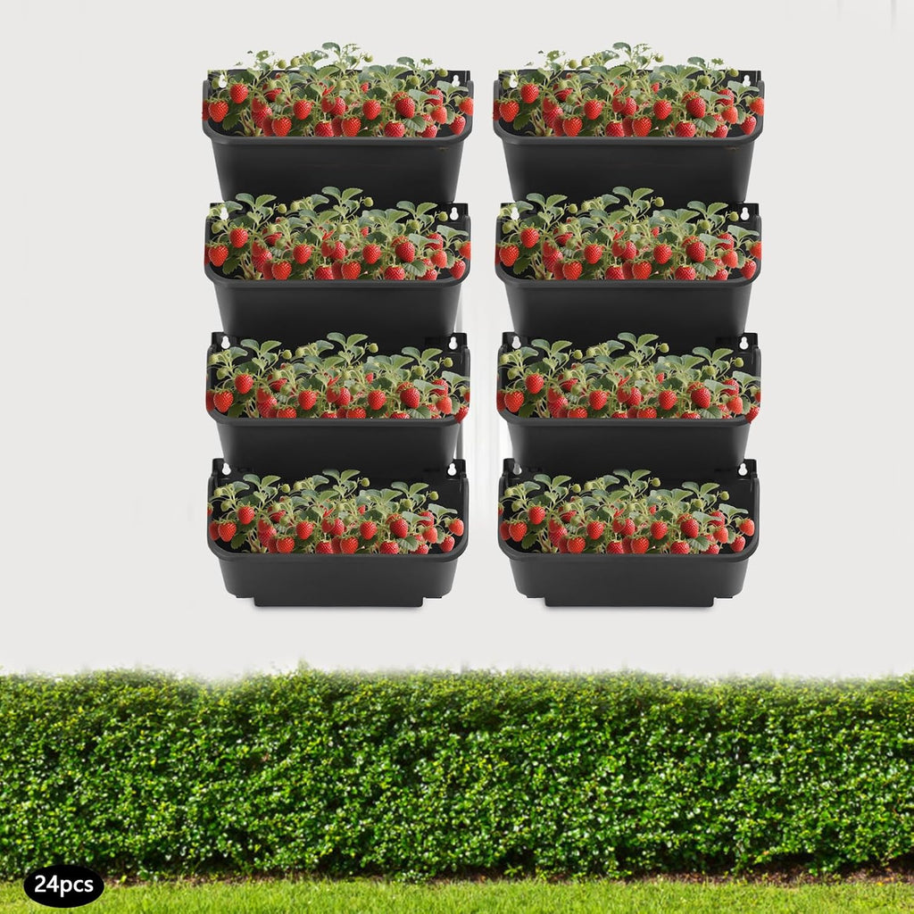 Eapmic Vertical Wall Planter with 24 Pots, Hanging Garden Plant Flowerpot Holder, Stackable Wall-Mounted Planter, Balcony Planters for Flowers Vegetables Fruits (Black, 24 Pots)