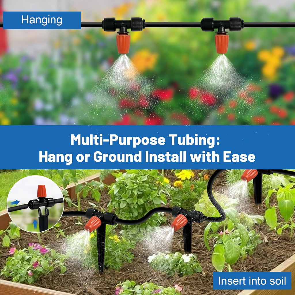 120FT Drip Irrigation Kit for Garden, Quick-Connect Raised Bed Watering System with 1/2" & 1/4", Plant Accessories, Drip Line Kit for Greenhouse, Raised Bed, DIY Micro Sprinklers Set for Yard Outside