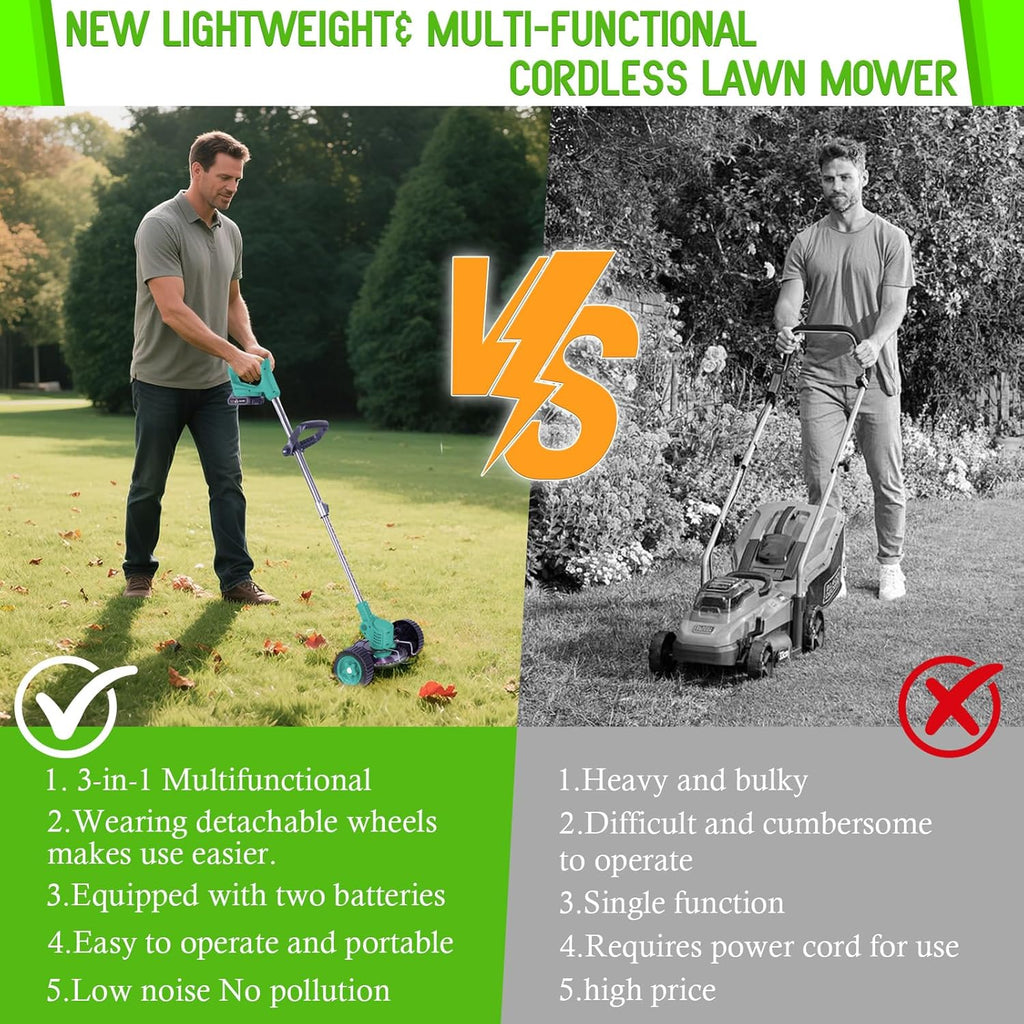 Weed Wacker Cordless Adjustable Weed Eaters 3 in 1 Electric String Trimmer Lawn with Two Battery with Charger Comes with Multiple Blades for Yard,Green,Garden(Sky Blue)