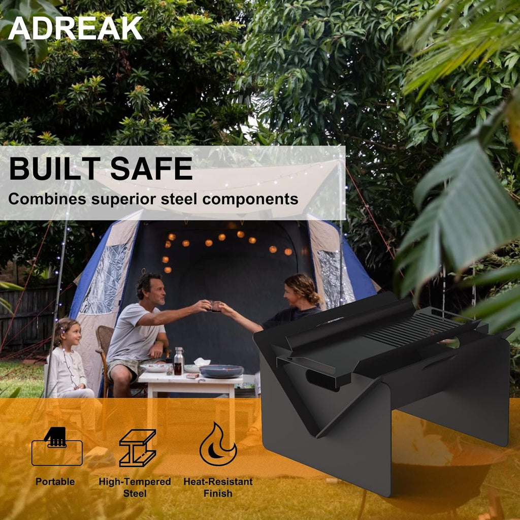 18 inch Fire Pit, Outdoor Portable Firepit with BBQ Tray, Detachable Camping Steel Fire Pits for Backyard, Patio, Picnic, Bonfire, Garden (Black-Small)