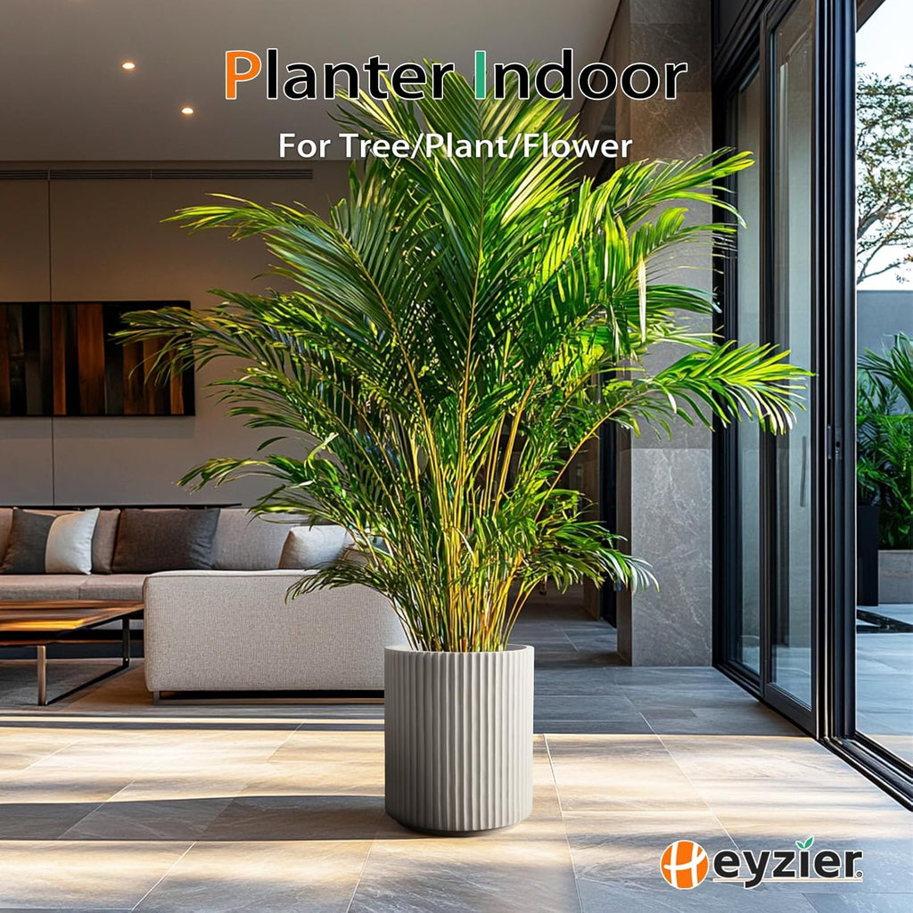 Round Concrete Planter Outdoor Indoor, Large Cement Plant Pots for Flowers (Vertical Gray, 12 inch)