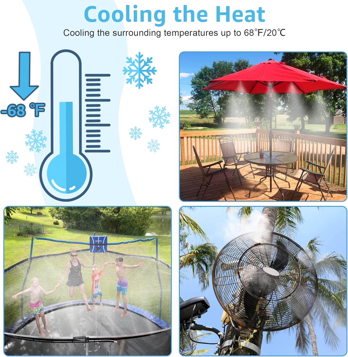 Bonviee Misters for Outside Patio - 75FT Misting Cooling System with 28 Brass Nozzles and 3/4" Adapter, 23M DIY Outdoor Misters Kit for Garden, Greenhouse, and Patio Cooling