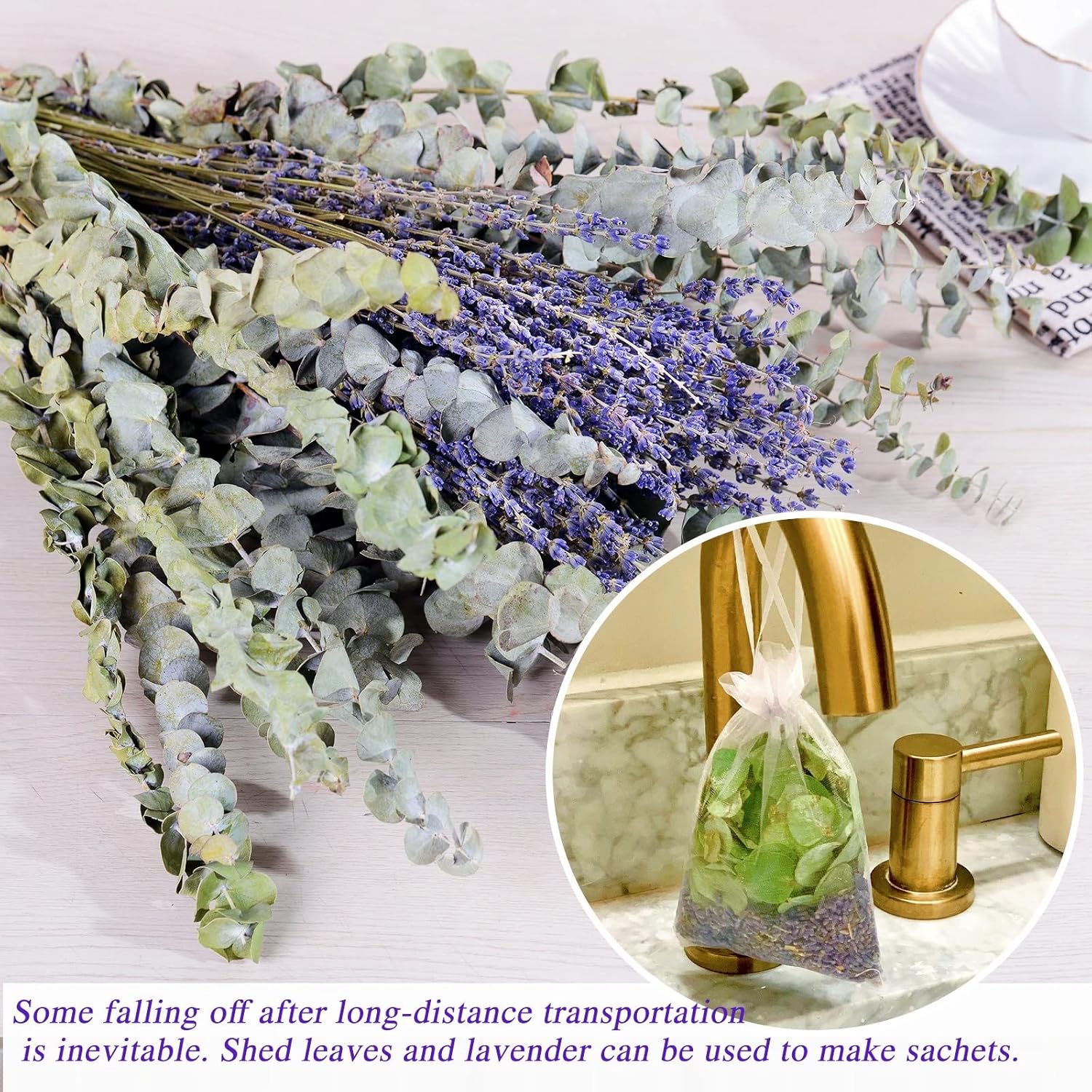 120 PCS Dried Eucalyptus Stems & Lavender Flowers Bundle for Shower, 17'' Natural Real Live Eucalyptus Leaves Greenery Stems & Aromatic Lavender Shower Plant,Gift for Mother,Fragrance, Decor