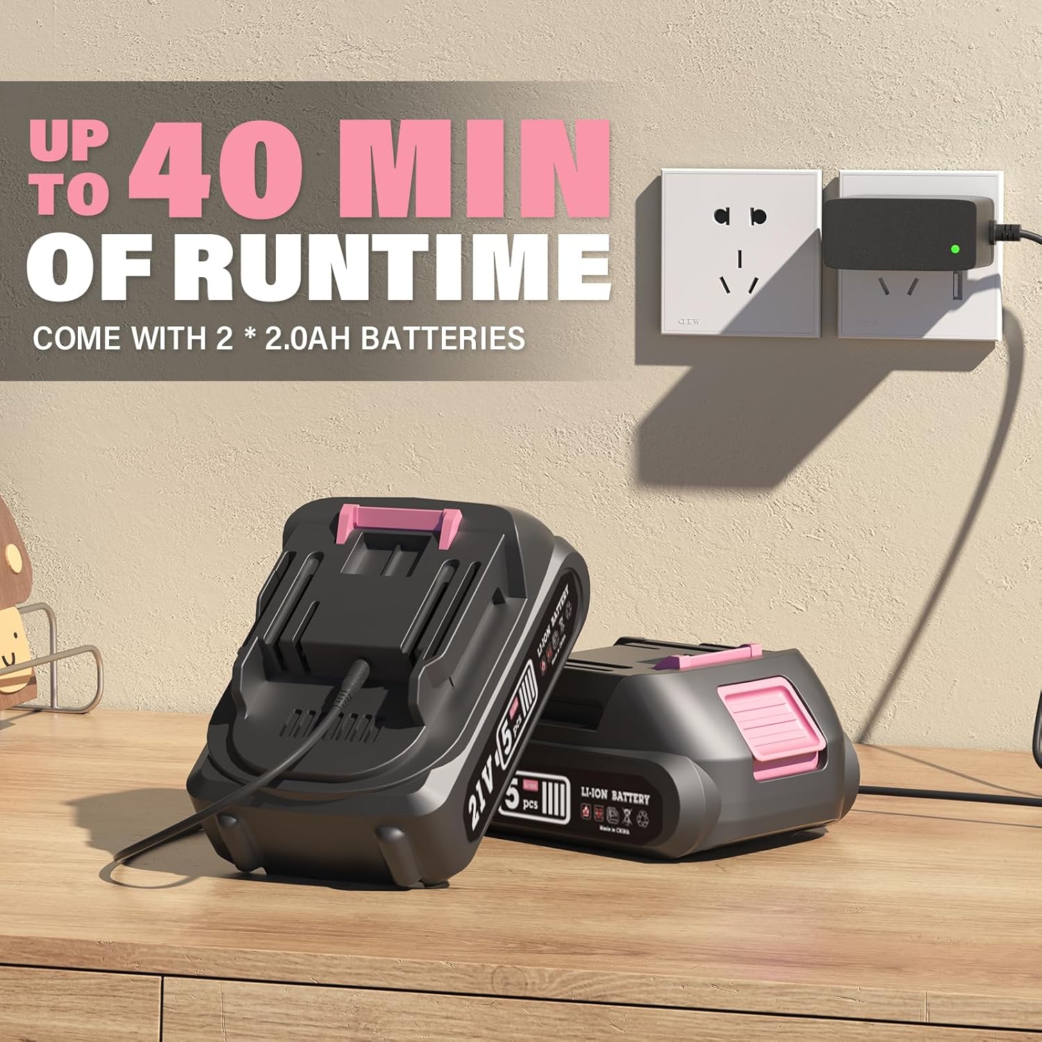 SOYUS Leaf Blower, 20V Leaf Blower Cordless with 2x2.0Ah Battery and Charger, 150 MPH Electric Leaf Blowers with Two-Speed Mode, Blowers for Lawn Care, Debris Dust Cleaning（Pink）