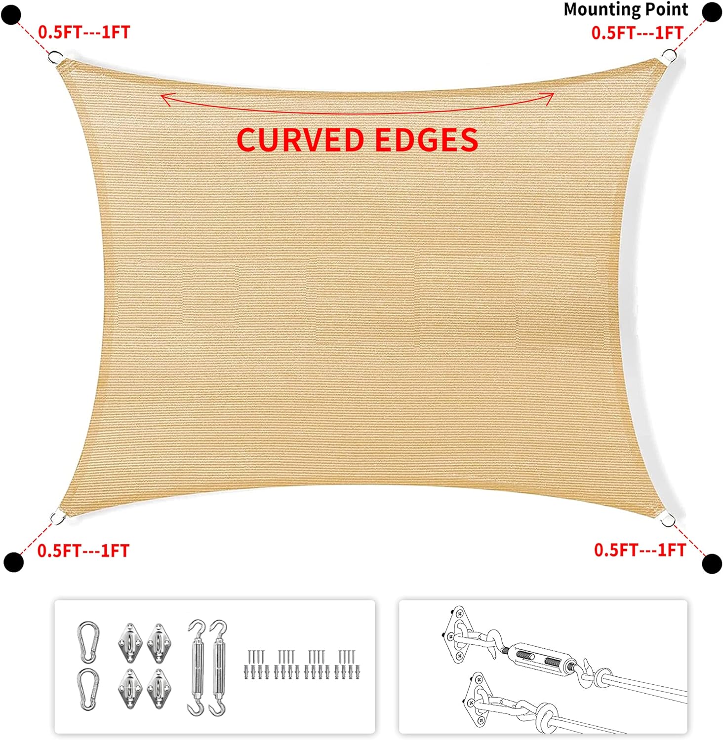 12' x 15' Black Rectangle Sun Shade Sail SSP1212 Canopy Durable Fabric UV Block Awning We Make Custom Orders