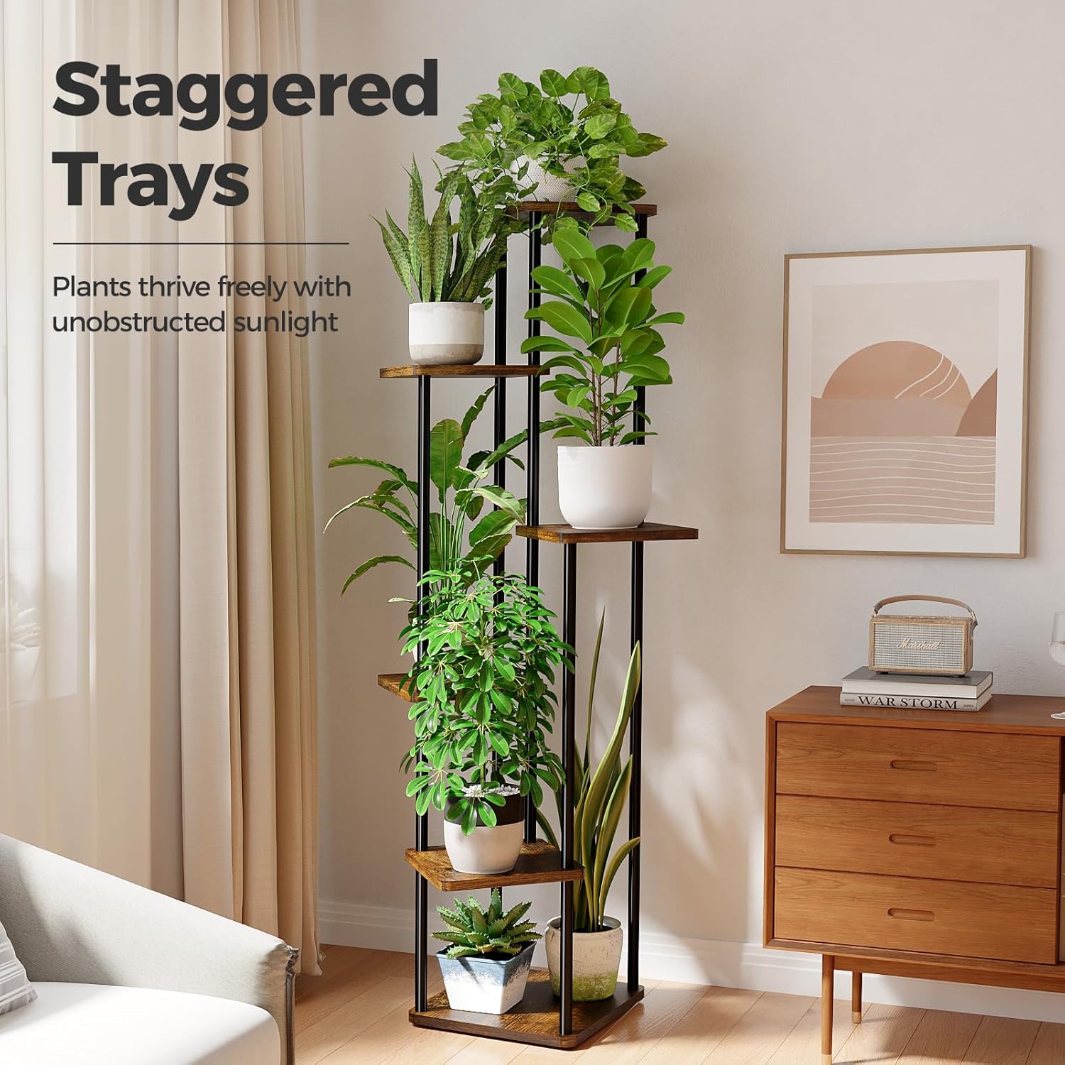 Bamworld Tall Plant Stand Indoor 6 Tier Plant Holder for Multiple Plants Corner Shelf Stand for Patio Garden Balcony Living Room Bedroom Brown