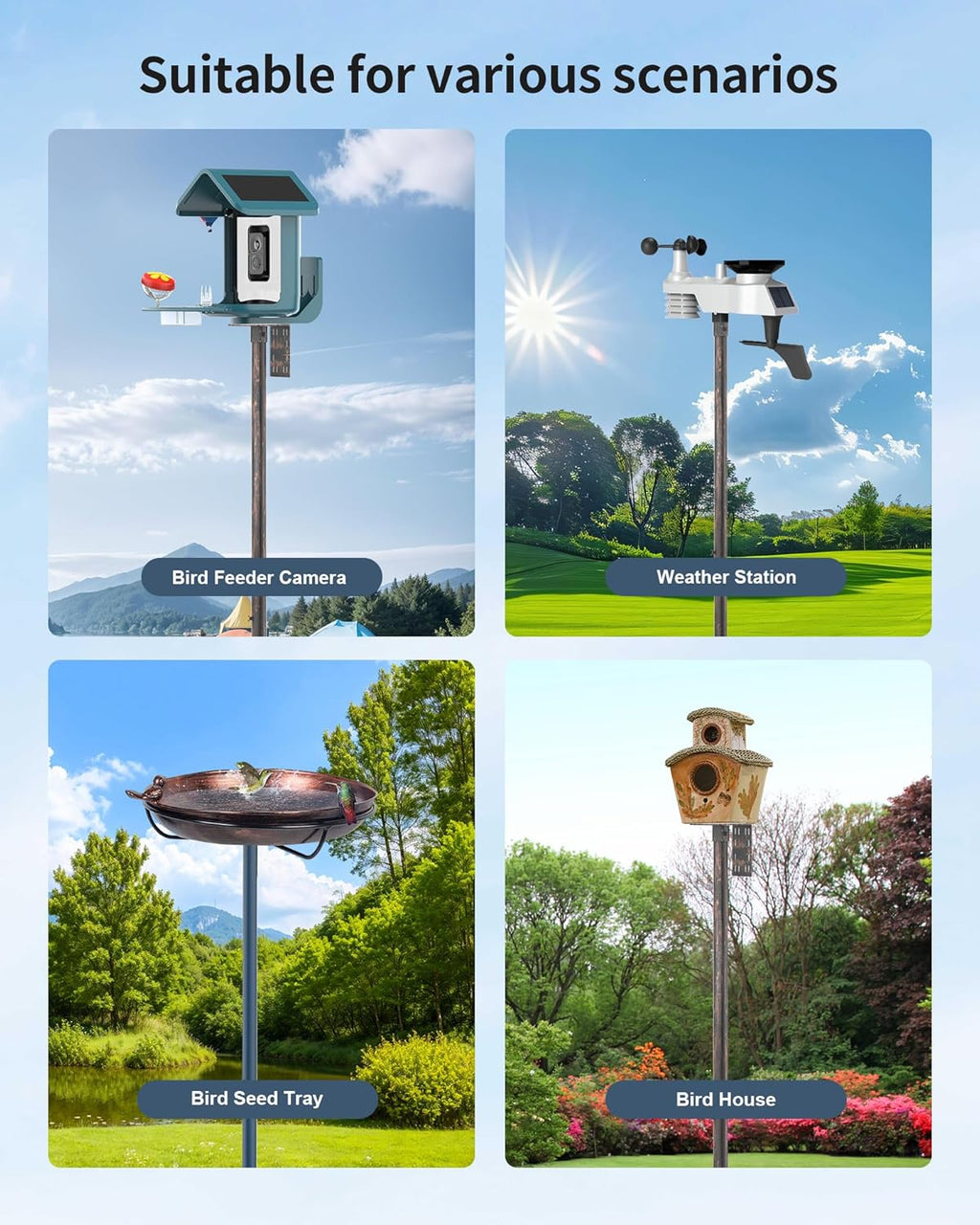 Bird Feeder Pole Stand – 74.5 Inch Height Feeding Station with 1-Inch Dia Heavy Duty for Hanging Feeders, Bird House Pole Mount Kit for Outdoor, Slip-Fit Connection，Copper Brushed