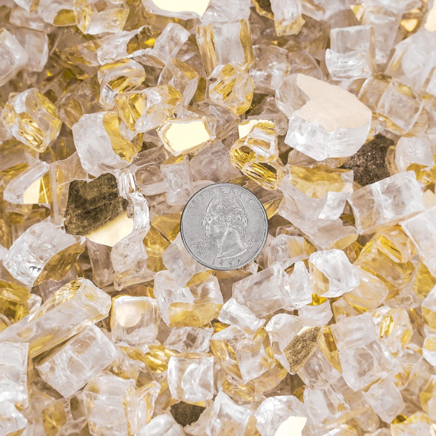 Mr. Fireglass 10 Pounds Fire Glass - 1/2 Inch High Luster Reflective Tempered Glass Rocks for Fireplace Fire Pit Table and Landscaping, Gold
