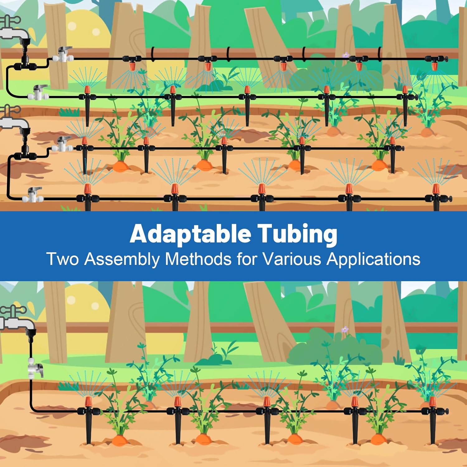 120FT Drip Irrigation Kit for Garden, Quick-Connect Raised Bed Watering System with 1/2" & 1/4", Plant Accessories, Drip Line Kit for Greenhouse, Raised Bed, DIY Micro Sprinklers Set for Yard Outside