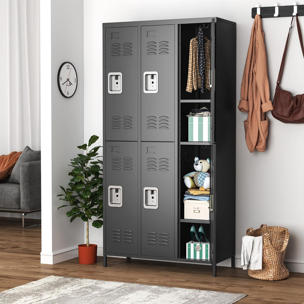 Metal Lockers for Employees, Storage Employee Locker, 72" Storage Lockers with Shelves Steel Cabinet for Home (Black, 6 door-72'')