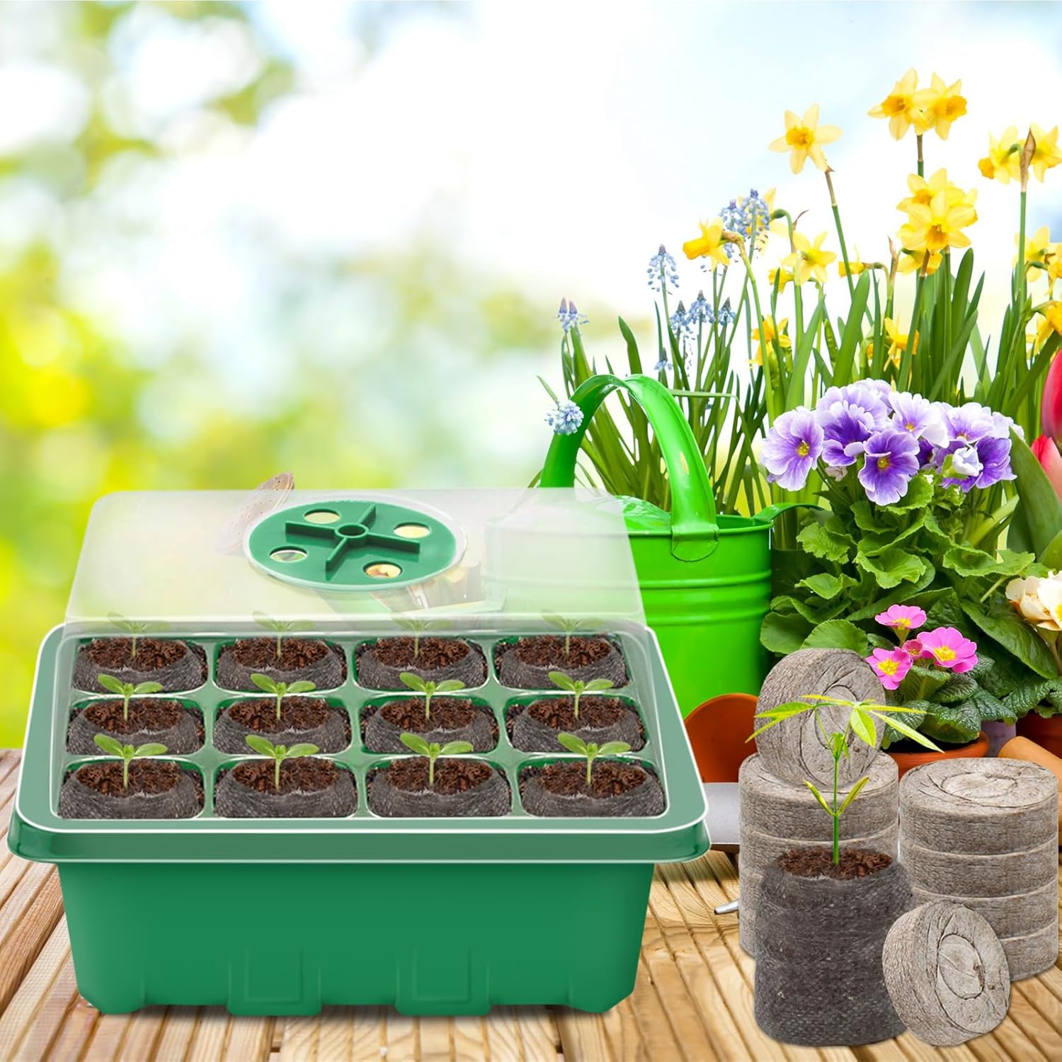 Halatool 8 Pack Seed Starter Tray with 100 PCS Peat Pellets, 96 Cells Green Plant Germination Trays for Organic Seed Starter Soil Pods for Planting Vegetables Plants Flowers Herbs - Starting Seeds Kit