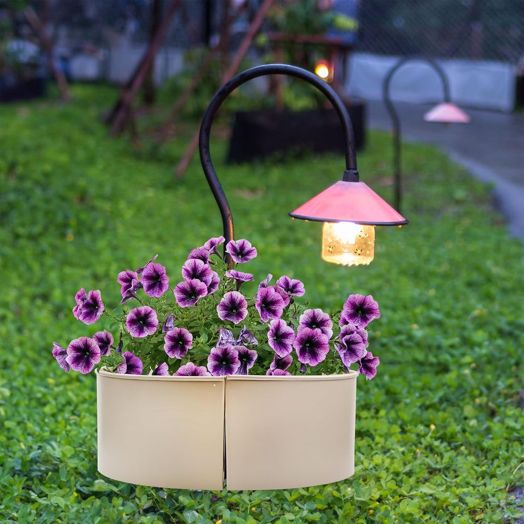AuldHome Design Umbrella Planter for Patio Table (Beige/Greige), w/Umbrella Hole, Enamelware Half-Circle Planter Pots