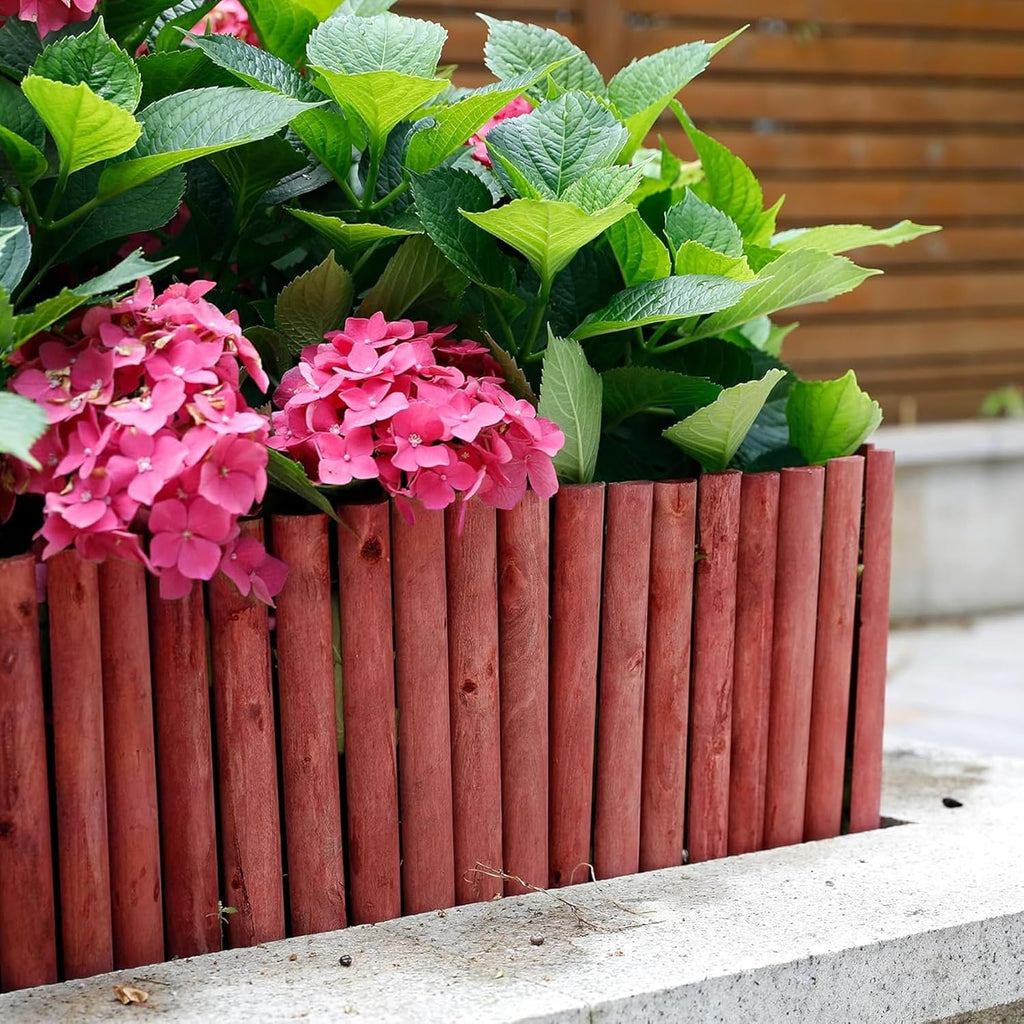 Worth Garden 3.5 Ft Wooden Short Fence Outdoor Landscape Edging Flexible Decorative Border - Tree Fence - Spring Garden & Yard Maintenance - 7.9'' H x 42'' L - (H:7.9'', Red) - K619A04