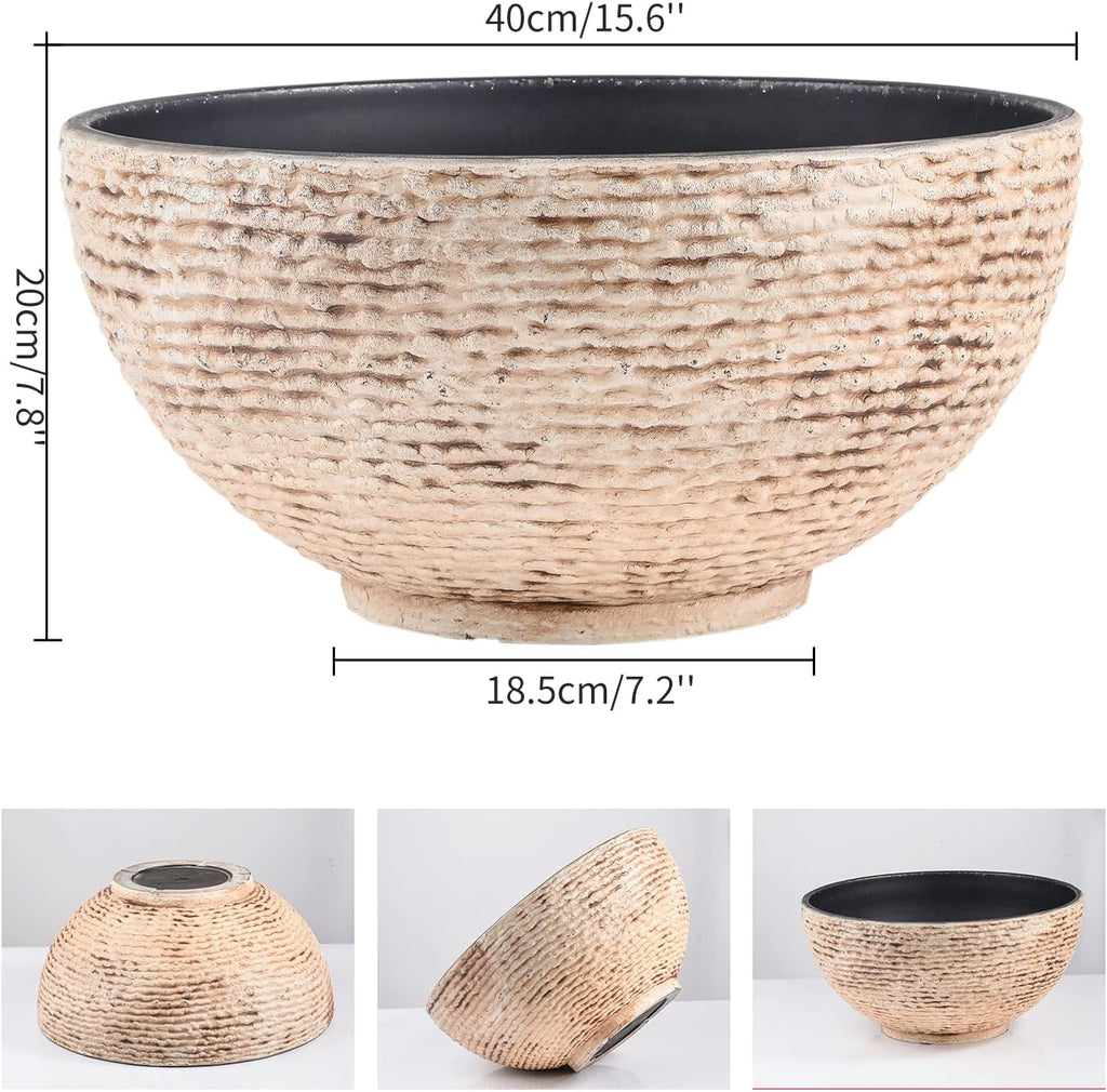 Sungmor Large Garden Bowl Planter Water Plant Pot, Miniature Landscaping Succulent Planter, 15.6 Inch Marble Texture Water Lily Pots, Small Fountain Base Mini Fish Pond Bird Bath