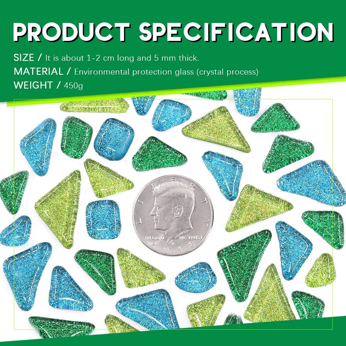 Swpeet 1 Pound Mixed Colors Shine Crystal Series Mosaic Tiles Assortment Kit, Square and Triangle Genuine Mosaic Tiles Glitter Crystal Mosaic Perfect for Home Decoration Crafts