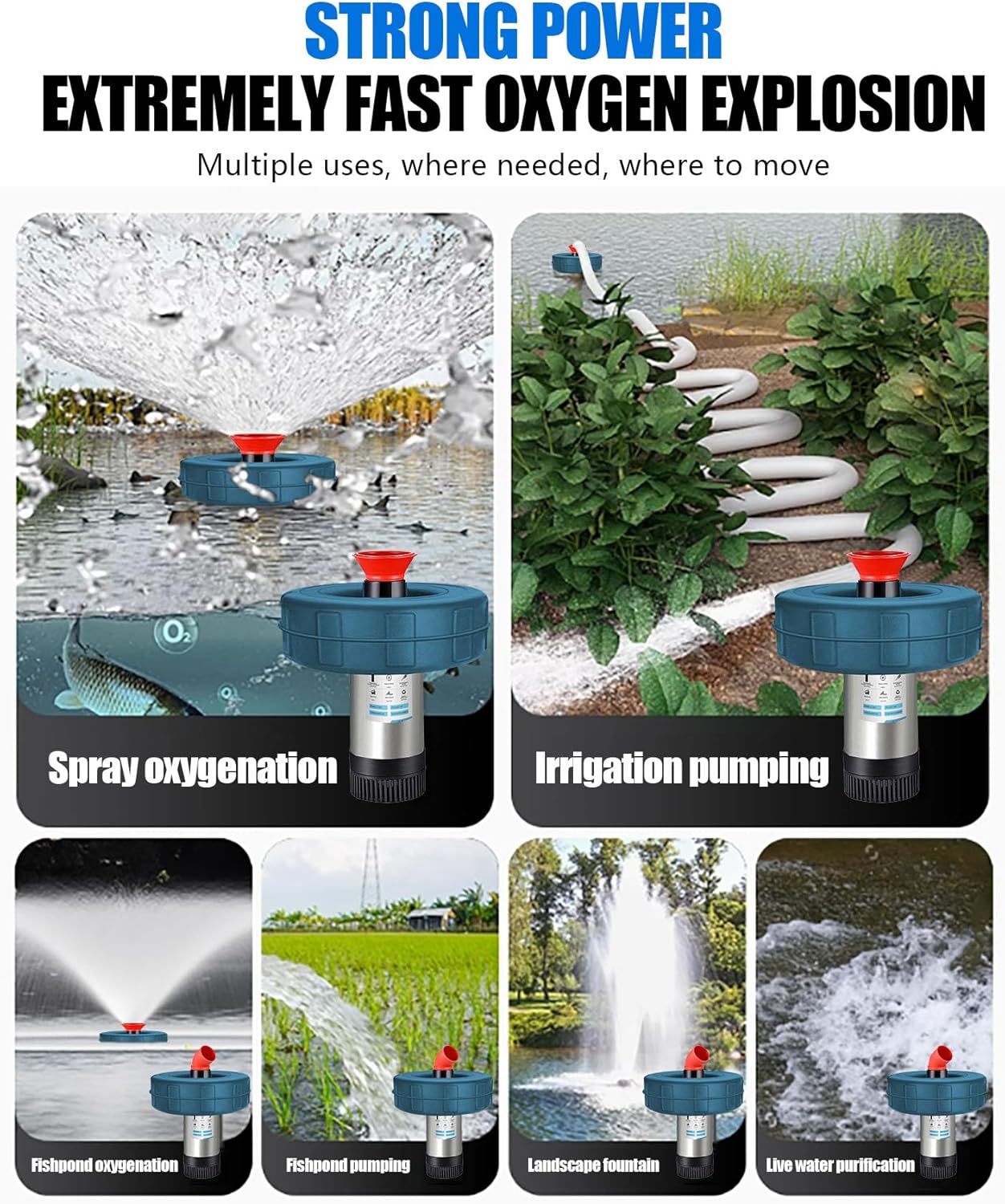 RGB LED Pond Fountain Aerator 750W with Color-Changing Light Show, 1HP 15000 GPH Floating Aerating Pump, 100ft Power Cord, Wireless and Time Control, Perfect for Ponds & Lakes (NO-RGB)