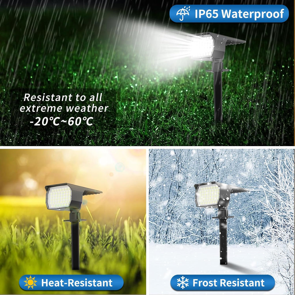 Solar Spot Lights Outdoor Waterproof IP65, 2 Pack Landscape Spotlights with 46 LEDs, 3 Modes Auto On/Off Solar Powered Flood Lights for Outside Pathway, Yard, Garden, Walkway (Cool White)