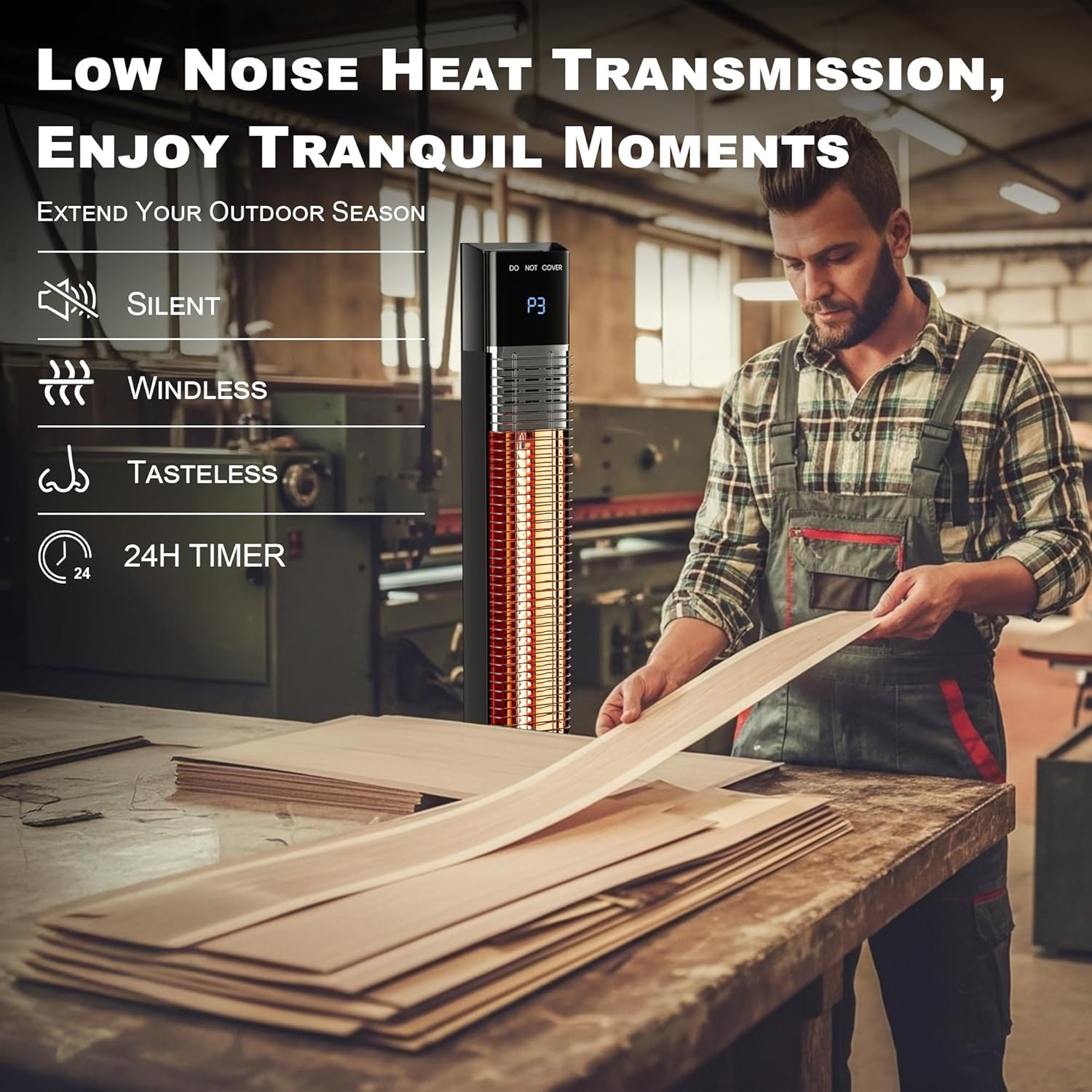 Patio Heater for Outdoor,1500W Electric Infrared Radiant Heaters with Remote for Garage Bedroom Backyard, Room Space Heater with 24H Timer,3 Heat Settings,Tip-over Protection for Indoor, 25"