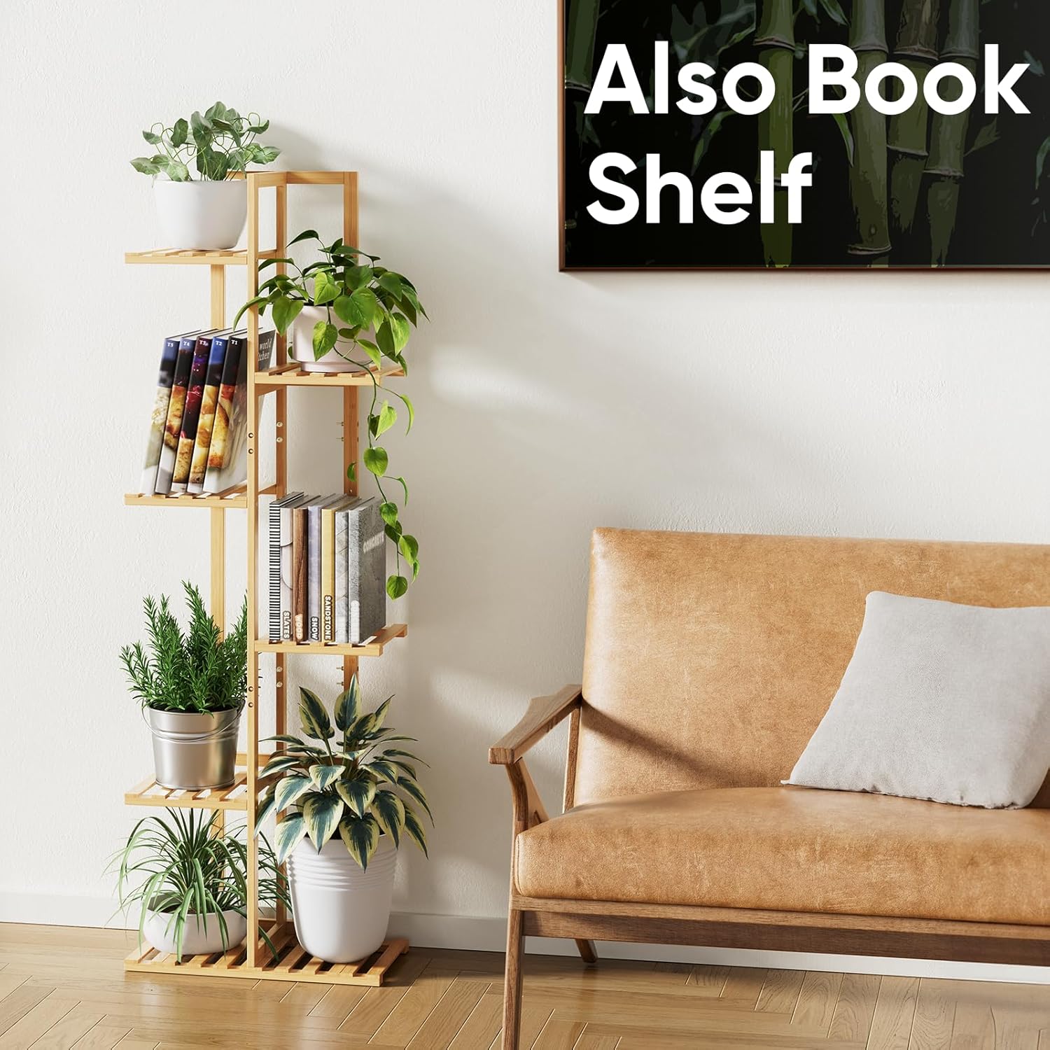 ROSSNY 48 Inch Talll Plant Stand Indoor, 6 Tier 7 Potted Bamboo Plant Stands for Indoor Plants, Corner Plant Stand, Plant Shelf For Indoor, Tiered Plant Stands, Indoor Plant Holder, Natural