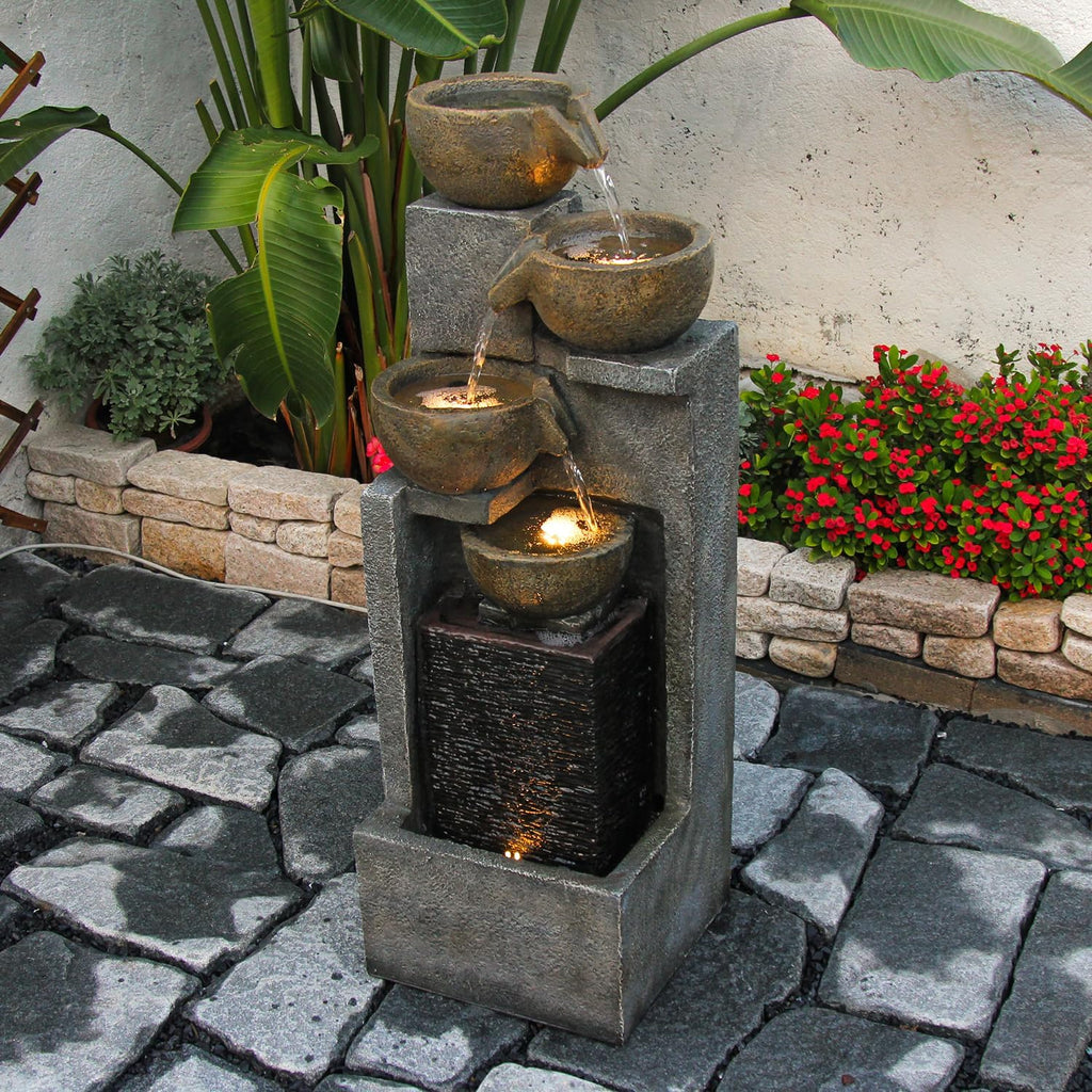 YZM 5-Tier Water Fountain Outdoor Garden Waterfall Fountains Indoor Bowl Cascading Water Feature with Led Lights for Home Deck Patio Porch Yard Decor 37.4" H