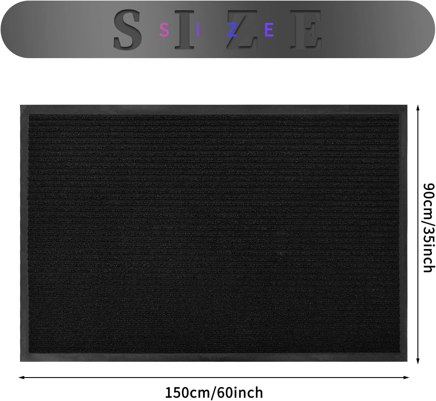 fani Heavy Duty Large Outdoor Indoor Entrance Doormat Waterproof Low Profile Entrance Rug Front Door Mat Patio Anti-Skid Rubber Back, 35x60 inch (Jet Black)