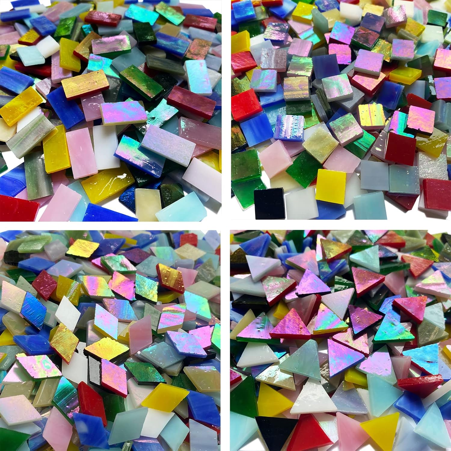 510 Pieces Iridescent Glass Mosaic Tiles for Crafts, Mixed 4 Shapes Colorful Stained Glass Pieces Supplies for Mosaic Projects, KALUCION Mosaic Kit for Adults, Assorted Rainbow Colors