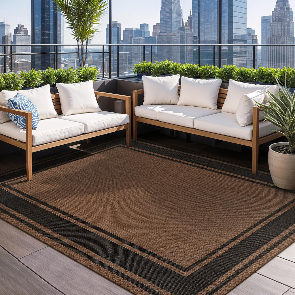 Beverly Rug Outdoor Rug 6x9 Modern Bordered Area Rugs for Indoor and Outdoor Patio Deck Porch Garden Waterproof Weather Sun Resistant Washable Outside Carpet (6 x 9 Gold)