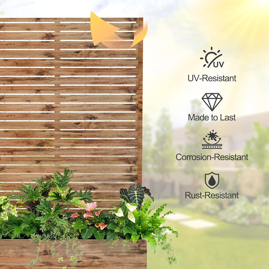 Raised Garden Bed with Trellis and Wheels,73"x47"x16" Metal Raised Garden Bed,Brown Wood Finish Metal Planter with Climbing Trellis for Vines & Vegetables