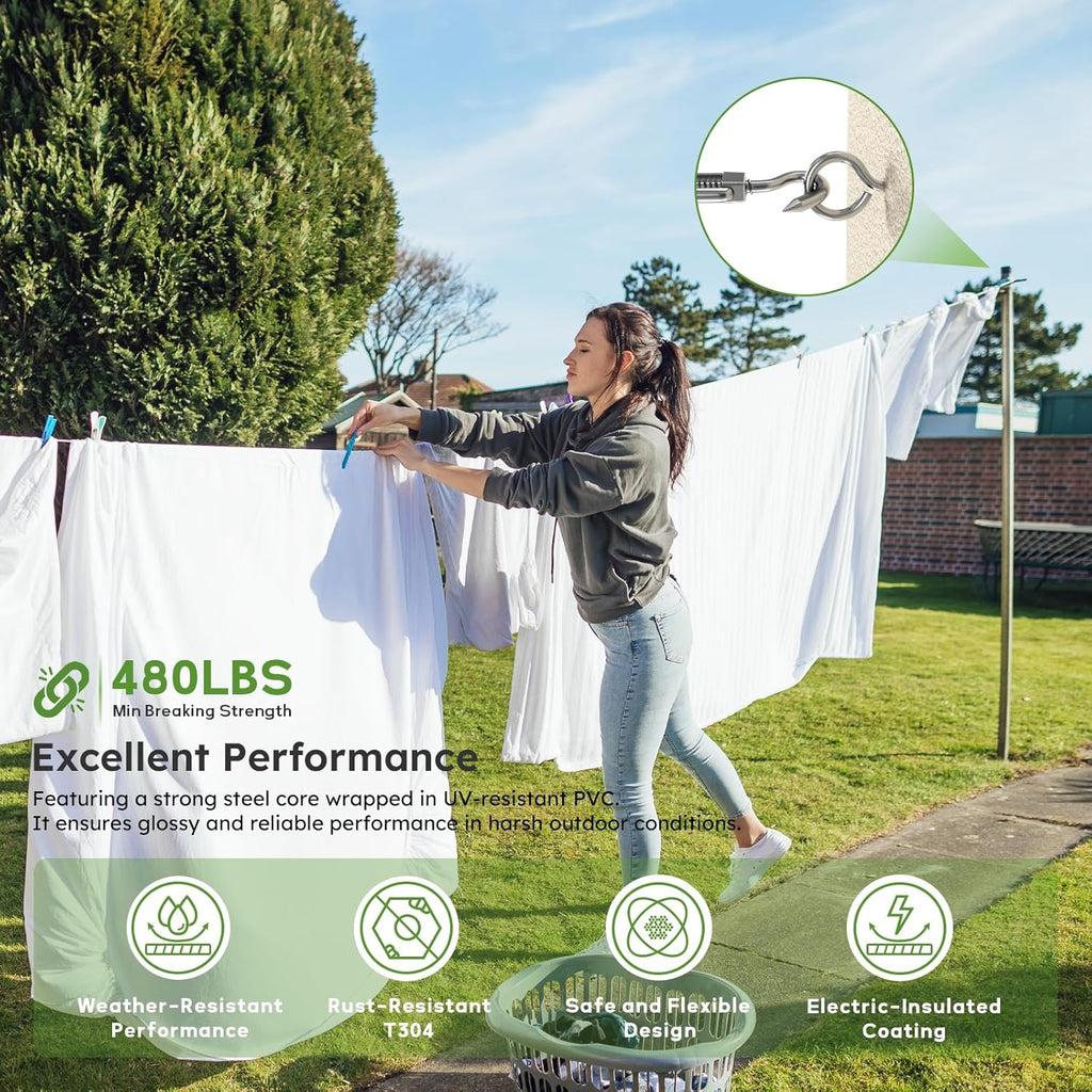 1/8" Wire Rope Kit, 100FT Steel Wire Cable, Vinyl Coated Stainless Steel Cable with Turnbuckles for Outdoor, Garden, Kitchen and Craft Projects