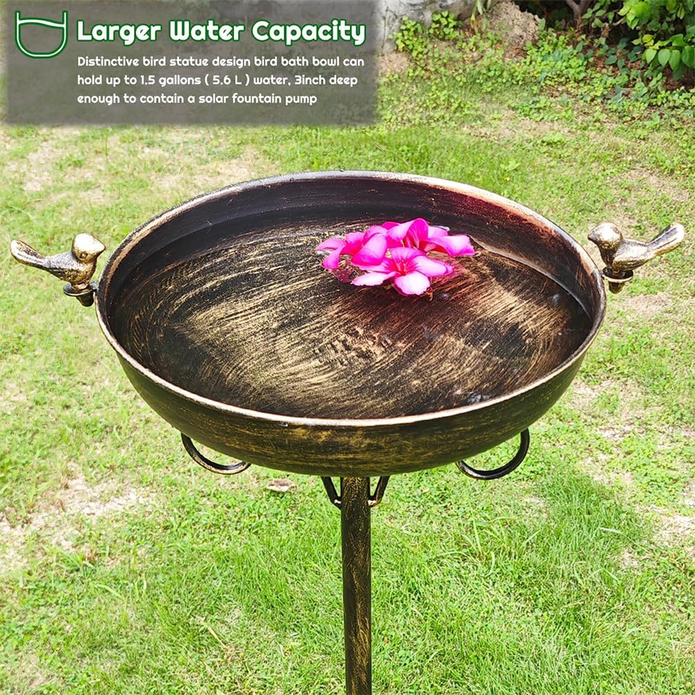 Bird Baths for Outdoor, 40 Inch High Vintage Metal Bird Bath with Cast Iron Bird Statues FreestandingBird Baths Birdfeeder Bowl for Outdoors Tray Patio Yard Lawn Decor