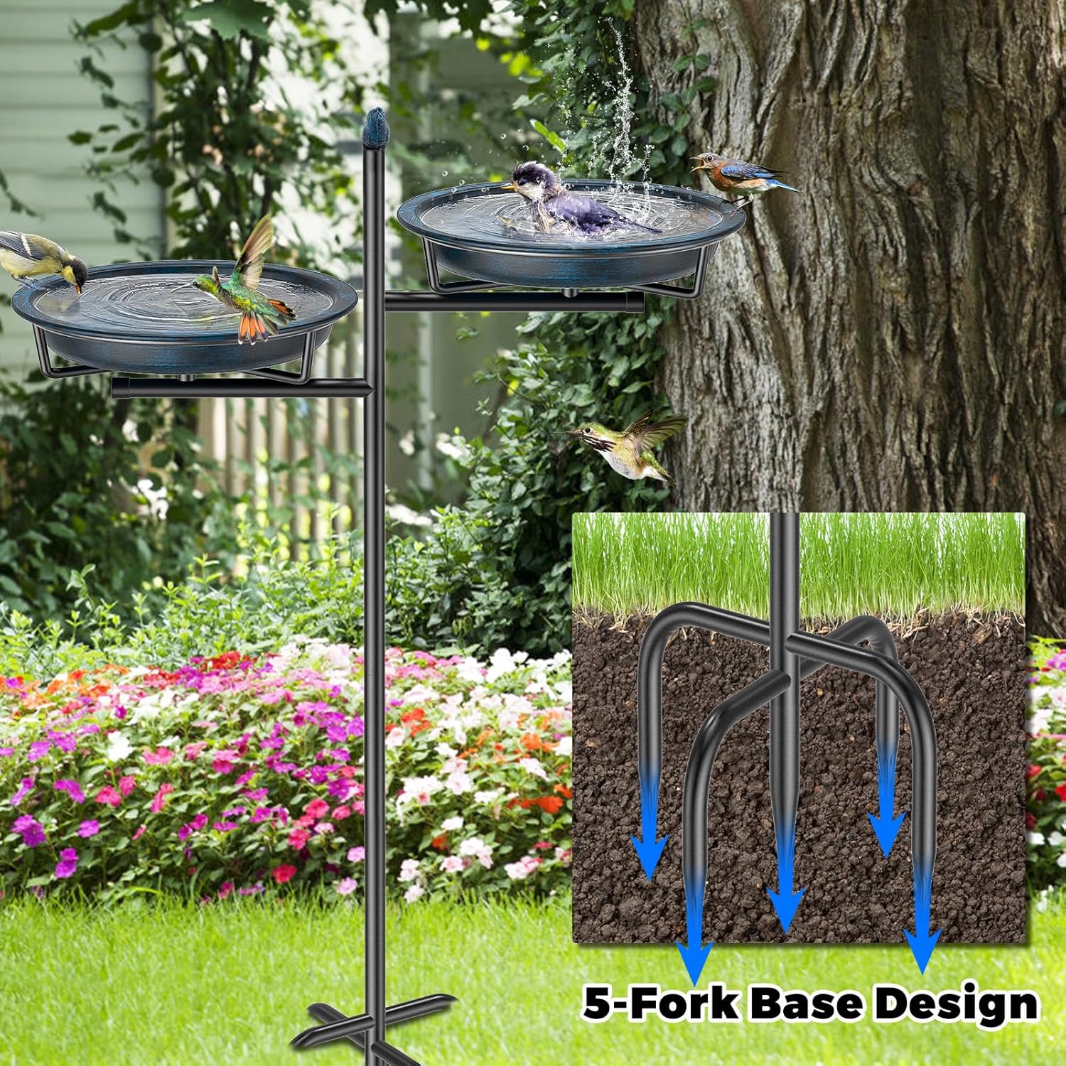 2-in-1 Metal Bird Bath for Outside, Vintage Freestanding Birdbaths Feeder Bowl, Stable & Easy to Clean Birdfeeder for Outdoors Garden Yard Lawn Decor (Vintage Blue)
