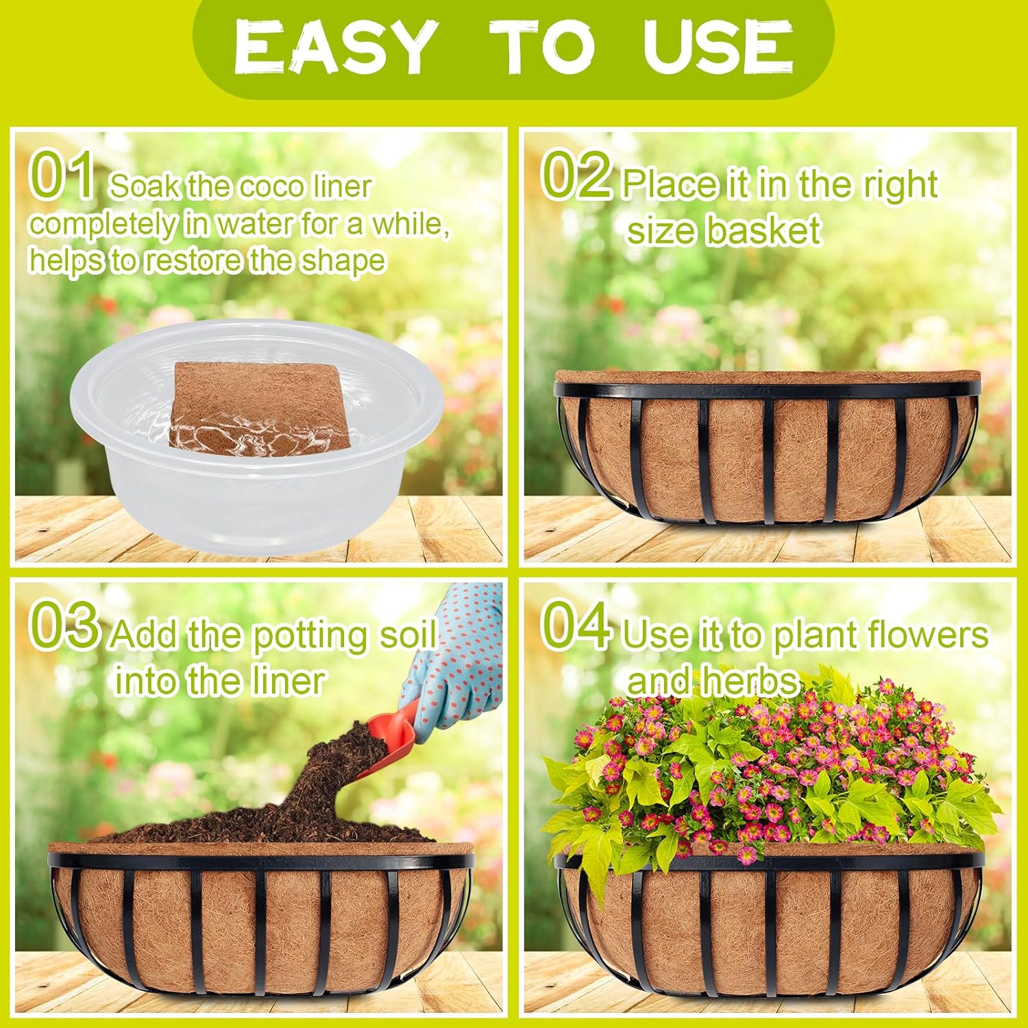 Riare 2 Pack 30 Inch Trough Coco Coir Liners for Planters, Pre-Formed Coconut Coir Replacement Liner Natural Coco Fiber Window Box Liners for Wall Planter, Window Basket Deck Railing Planter