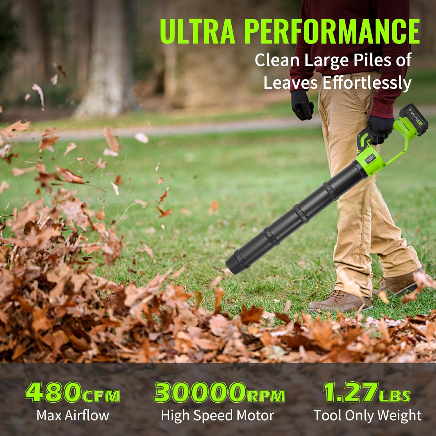Cordless Electric Leaf Blower, 21V Small Handheld Leaf Blower with 2X 3.0Ah Battery and Charger, Mini Lightweight 480CFM Blower with Infinite Speeds for Lawn Care, Yard, Deck, Patio, Leaves, Dust