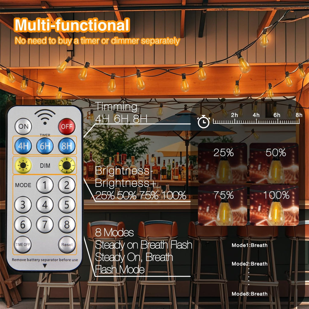 DAYBETTER 150ft Solar String Lights Outdoor Waterproof - 75 Bulbs 2700K Warm White with 7W Solar Panel, 12+ Hours Runtime & IP65 Weatherproof - Garden Patio Lights for Backyard, Wedding, Camping