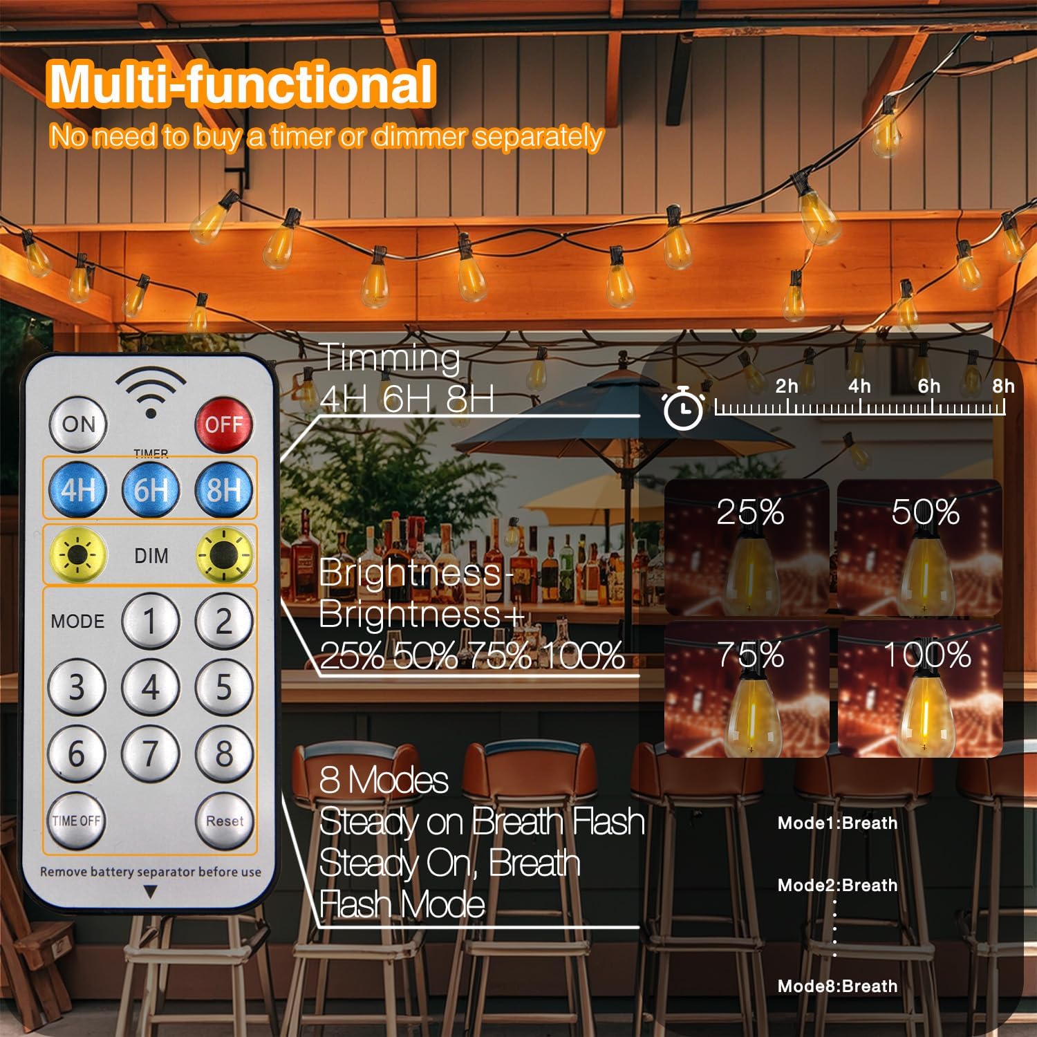 DAYBETTER 120ft Solar String Lights Outdoor Waterproof- 60 Bulbs 2700K Warm White, Energy-Saving Solar Powered, Weather Resistant for Patio, Garden, Yard, Pathway