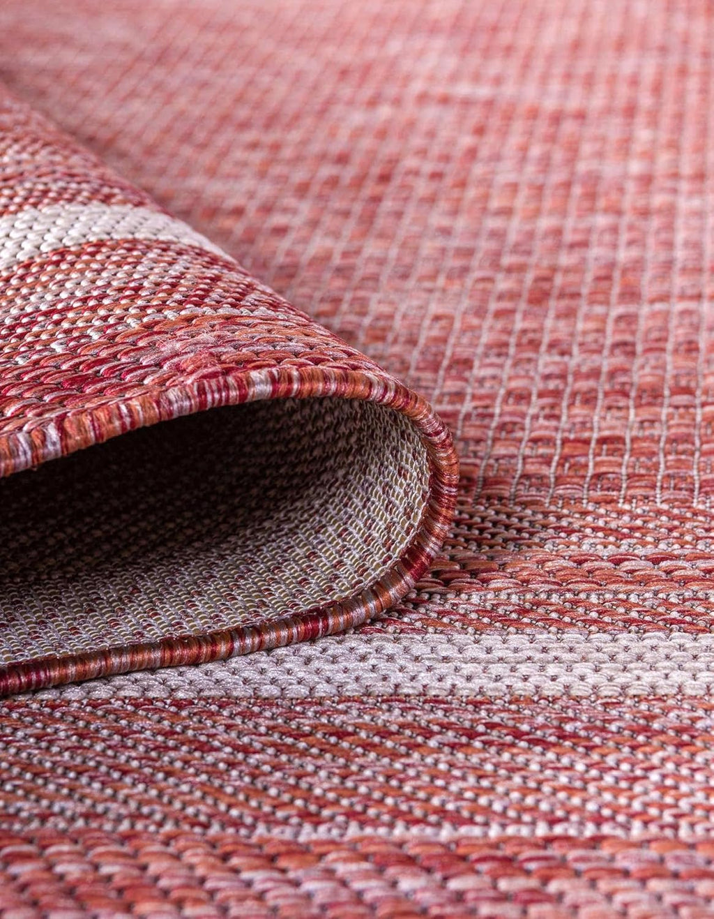 Unique Loom Outdoor Border Collection Area Rug - Soft Border (13'Square, Rust Red/ Ivory)