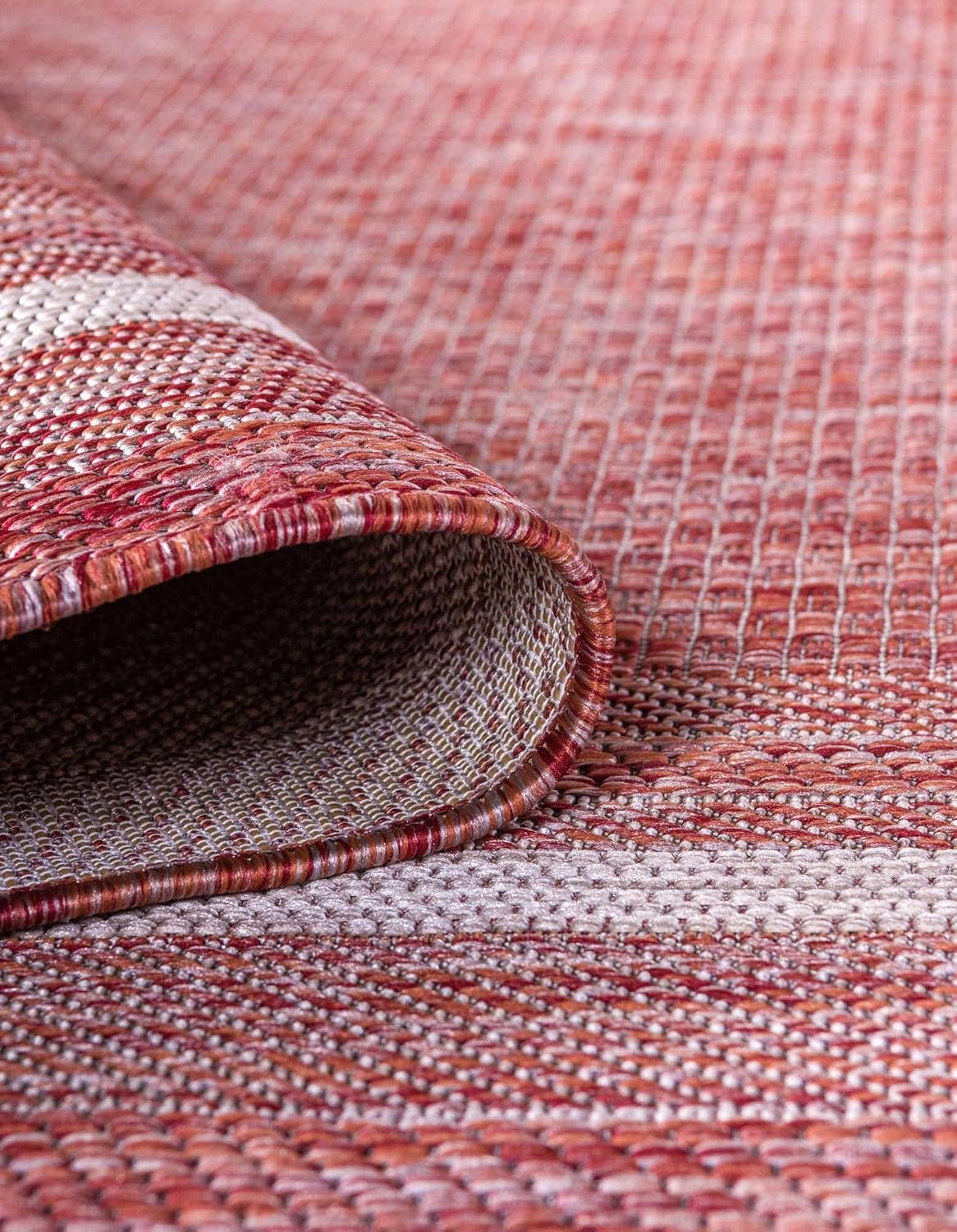 Unique Loom Outdoor Border Collection Area Rug - Soft Border (13'Square, Rust Red/ Ivory)