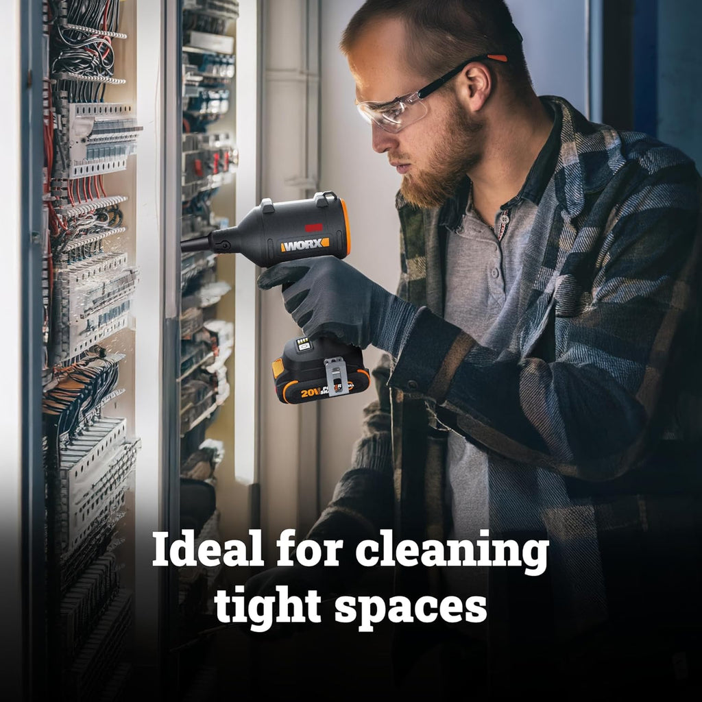 WORX Cordless Blower/Inflator, 20V 39 CFM 470 MPH Brushless High Speed Portable Dust Cleaner for Workshop, Lawn, Yard, Home, Lightweight Handheld Blower, Tool Only, PowerShare