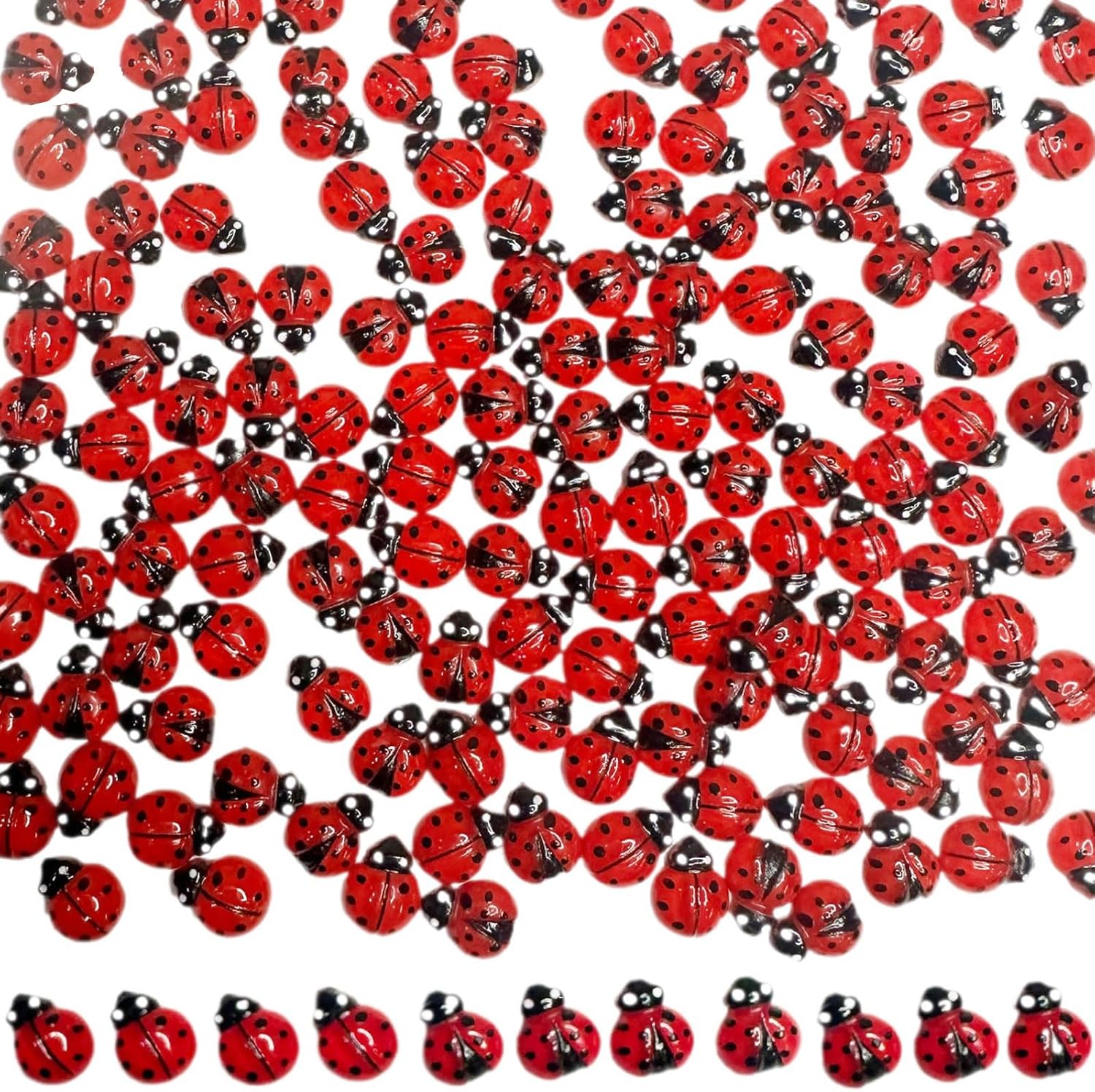 150PCS Mini Luminous Ladybug Miniature Figurines,Glow in Dark Resin Animals Ladybug Figures Fairy Garden Decor,for DIY Craft Cloth Cake Topperr and Creative Play