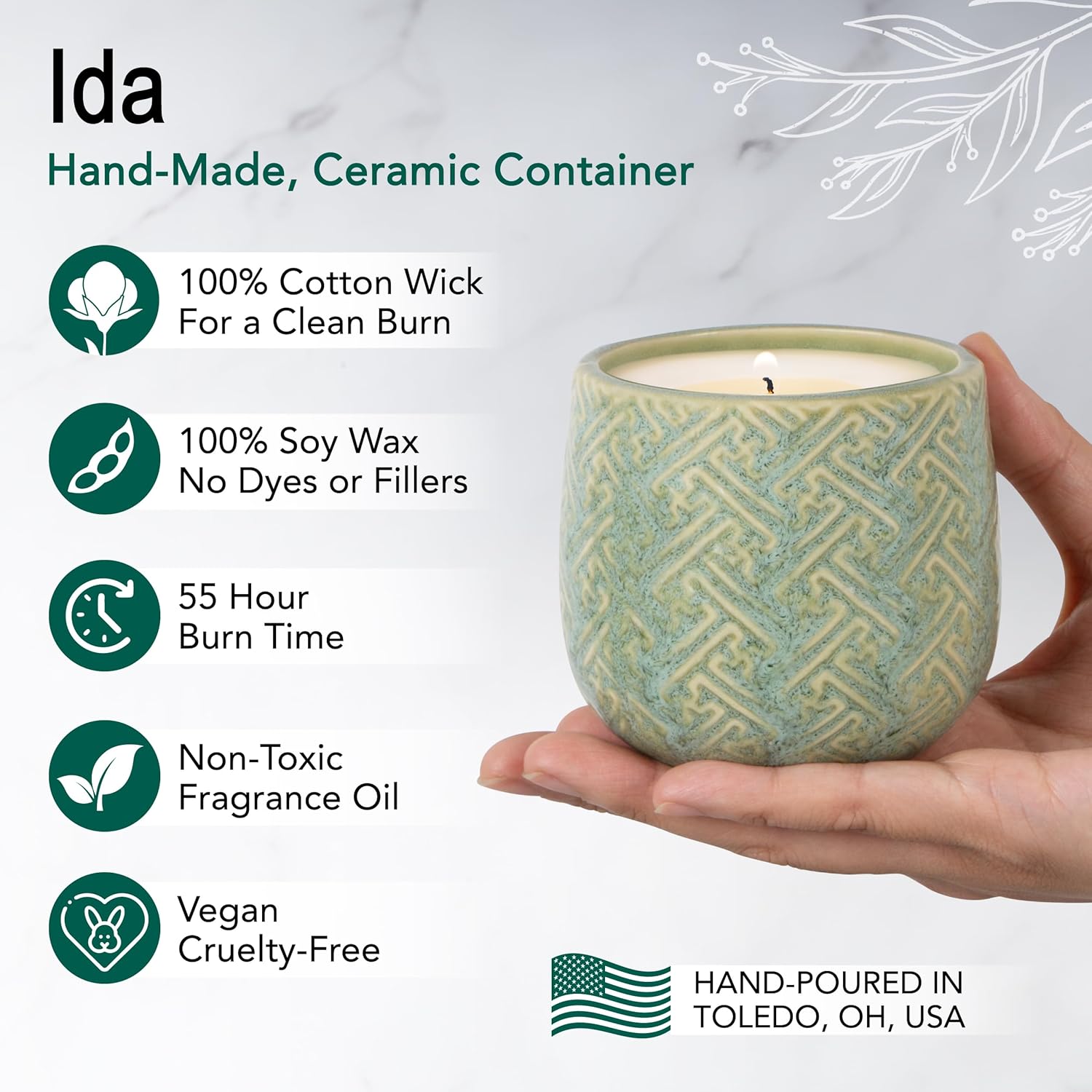The Growing Candle, Wild Flower Scented, 10oz Ceramic Pot, Single Wick Aromatherapy Candles, 100% Soy for Women and Men, Ida