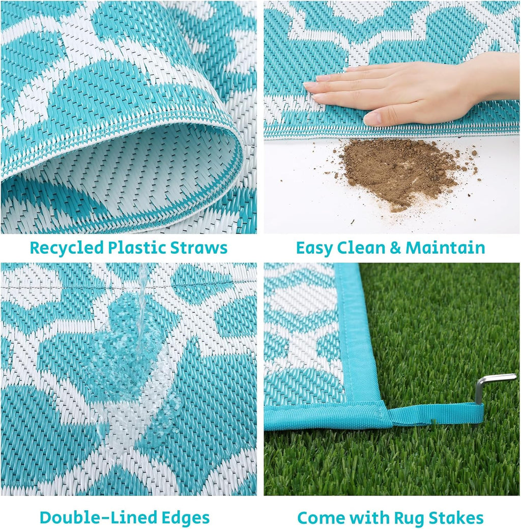 HEBE Outdoor Rug Waterproof 9x18, Plastic Straw Rug Camping Rug, Reversible Outdoor Patio Rugs RV Mat Clearance, Indoor Outside Floor Carpet for Porch,Deck,Camper,Balcony,Backyard