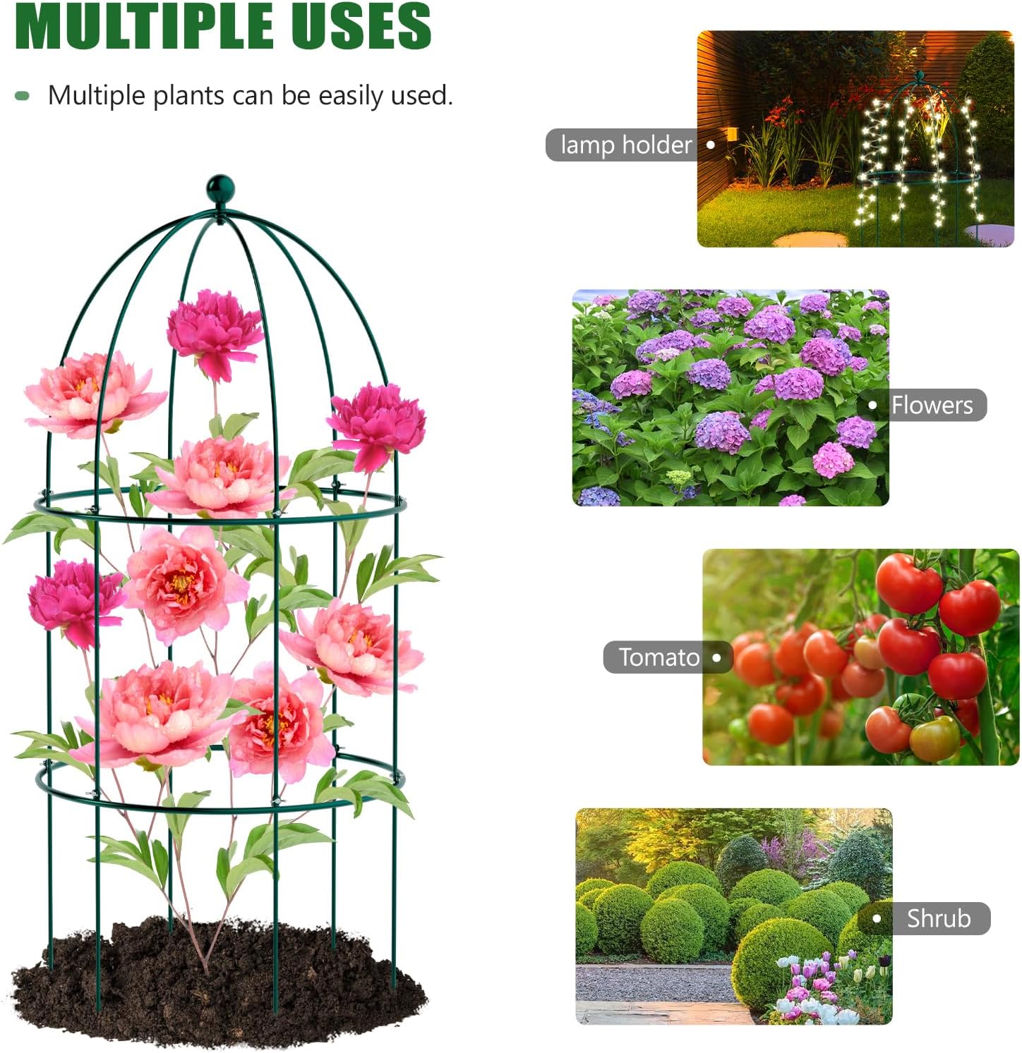 3 Pack Metal Plant Cage Support, 31.5" H Peony Support Tomato Cage Garden Obelisk Trellis Rose Trellis Support Tower Obelisk Garden Trellis for Clematis Vine Jasmine Support Outdoor Indoor