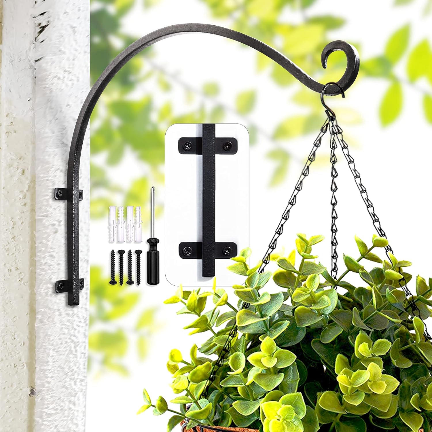 Heavy Duty Hanging Plant Bracket: Outdoor Hand-Forged Hanging Plant Bracket Hook - 16Inch Black Bird Feeder Bracket