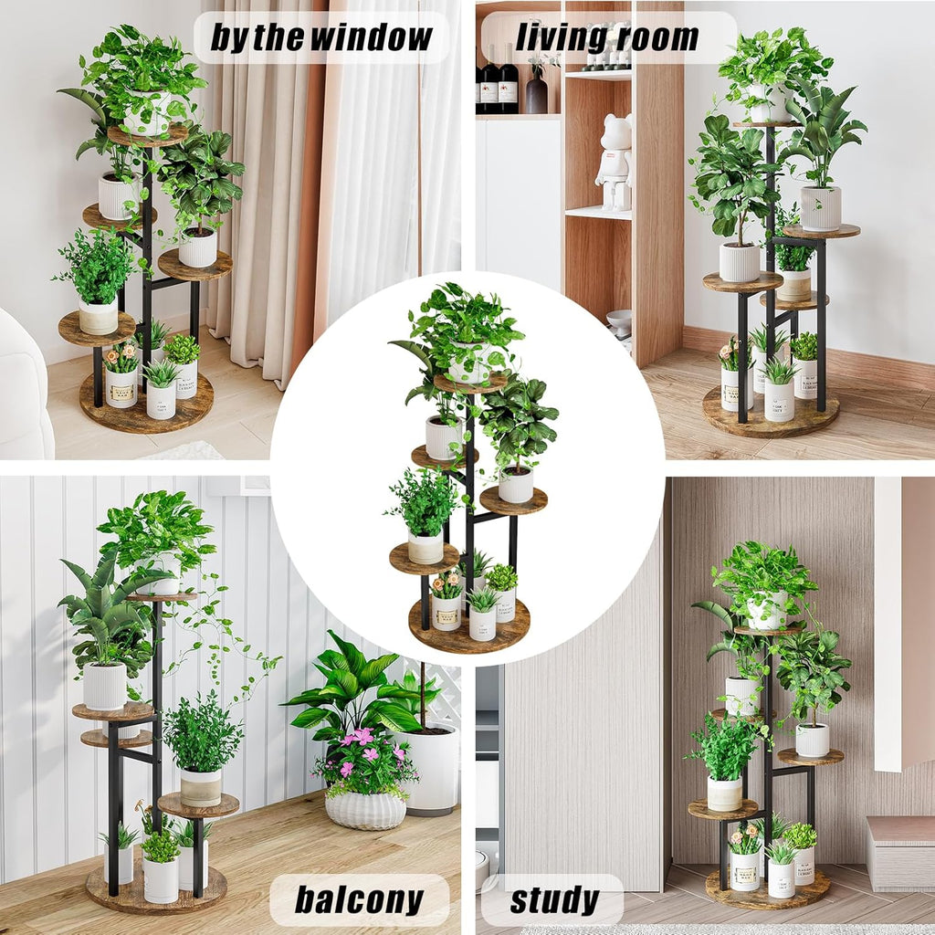 Plant Stand Indoor 5 Tier 8 Potted Multiple Flower Pot Holder for Patio Garden Balcony Living Room Corner (5 Tier Black+Rustic Brown)