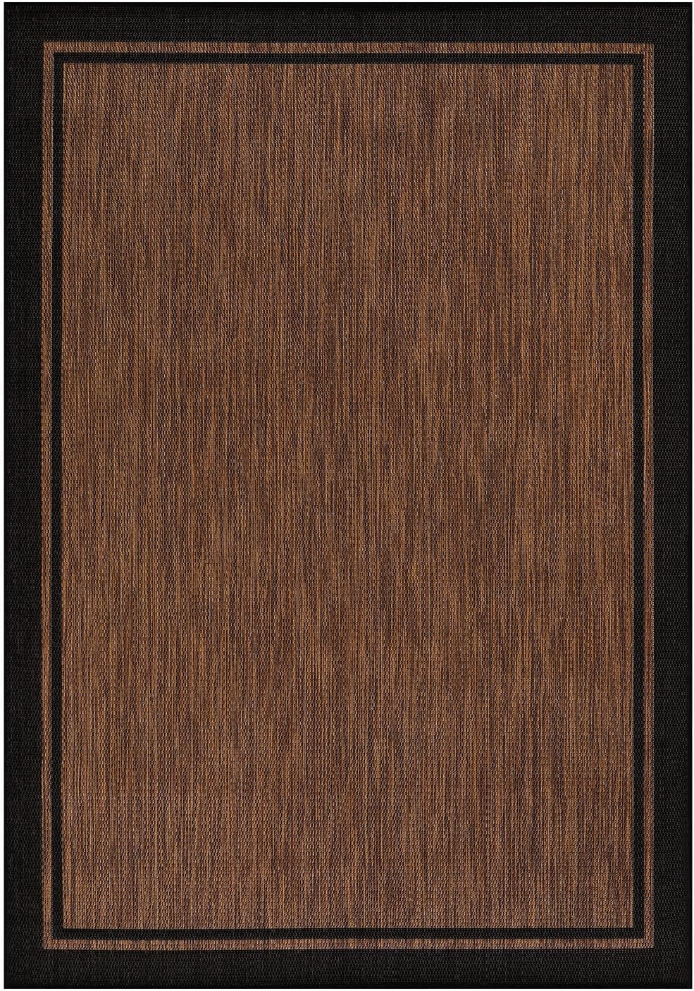 CAMILSON Indoor Outdoor Rug, 5x7 Bordered Nut Brown Black Modern Area Rugs for Indoor and Outdoor Patios, Kitchen and Hallway Mats, Washable Porch Deck Outside Carpet (Bordered Nut Brown Black, 5 x 7)