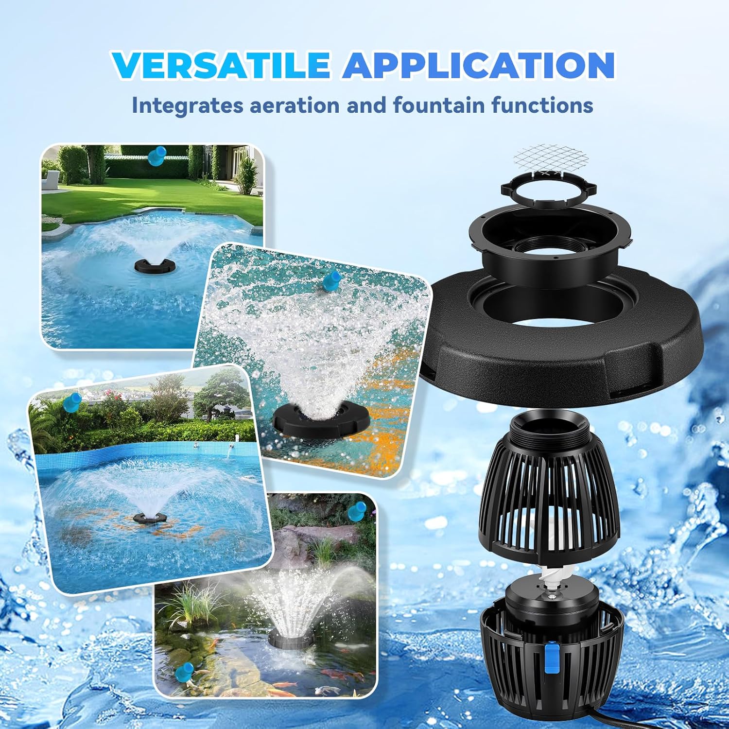 Poafamx Pond Fountain Aerator, 5000GPH Floating Fountain Pump for Large Pond, 33FT Power Cord Pond Aerator with Mooring Kit and Outlet Timer 110V for Pond Pool Lake Aquascape Oxygenation