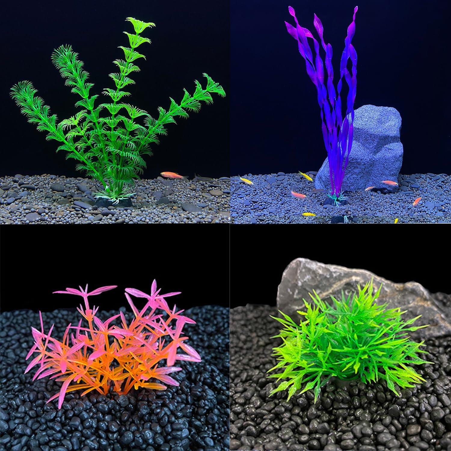 11 Pieces Colorful Artificial Fish Tank Decorations, Aquarium Decorations Fish Tank Purple Artificial Plastic Plants, Small to Large (4-8Inch)