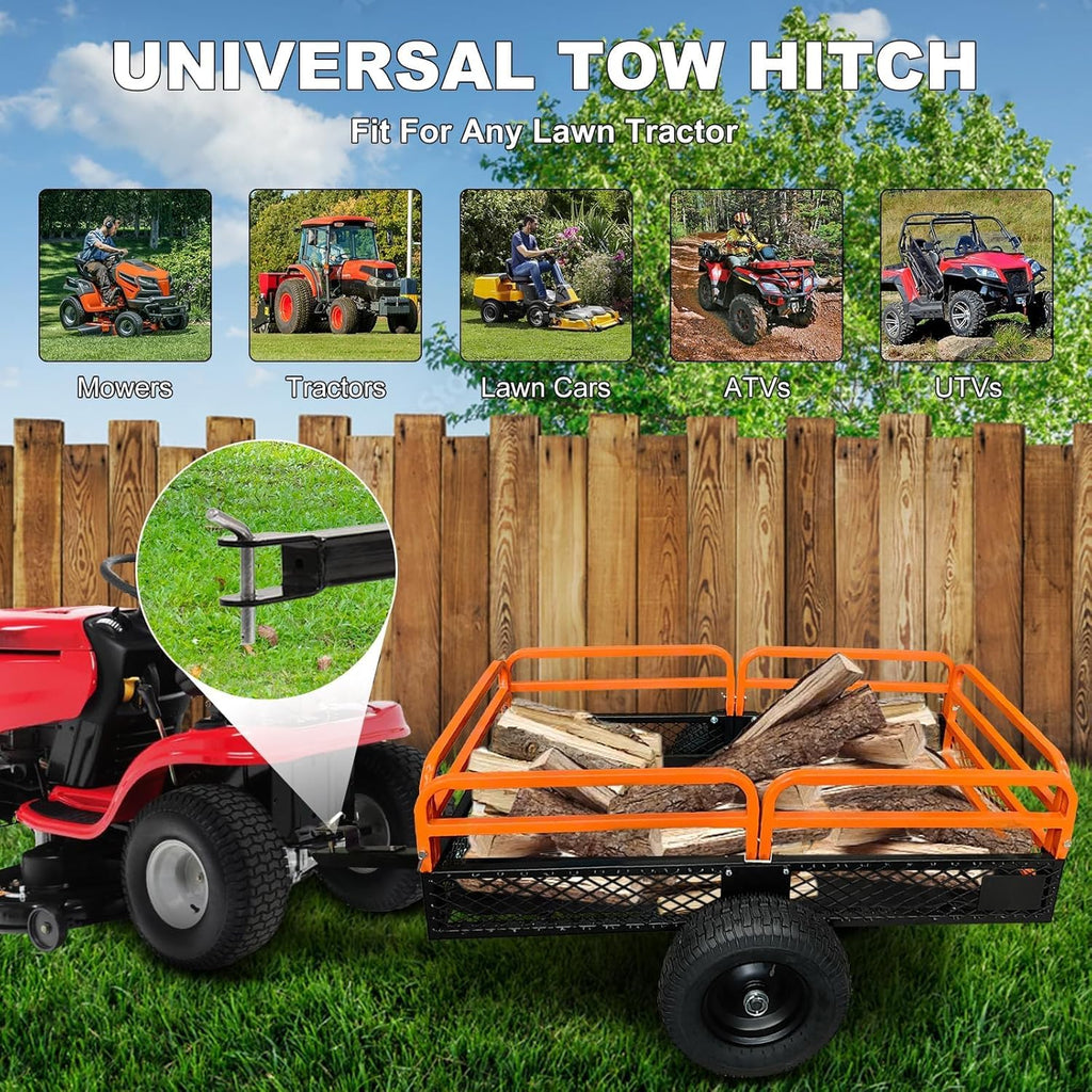 Heavy Duty Steel Dump Cart,1500 Lbs Utility Garden Cart with Wheels,15 Cubic Feet Garden Utility Trailer with Removable Sides,Hand Pull or Foot Pedal Dump Cart for Atvs, Utvs Lawn Garden Tractors