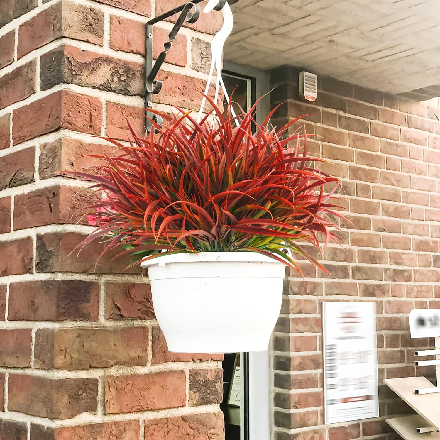 Uieke 28 Bundles Artificial Outdoor Plants UV Resistant Fake Grass Plants Faux Plastic Plants Greenery Shrubs for Home Garden Pathway Window Box Front Porch Cemetery Fall Decor, Autumn Red